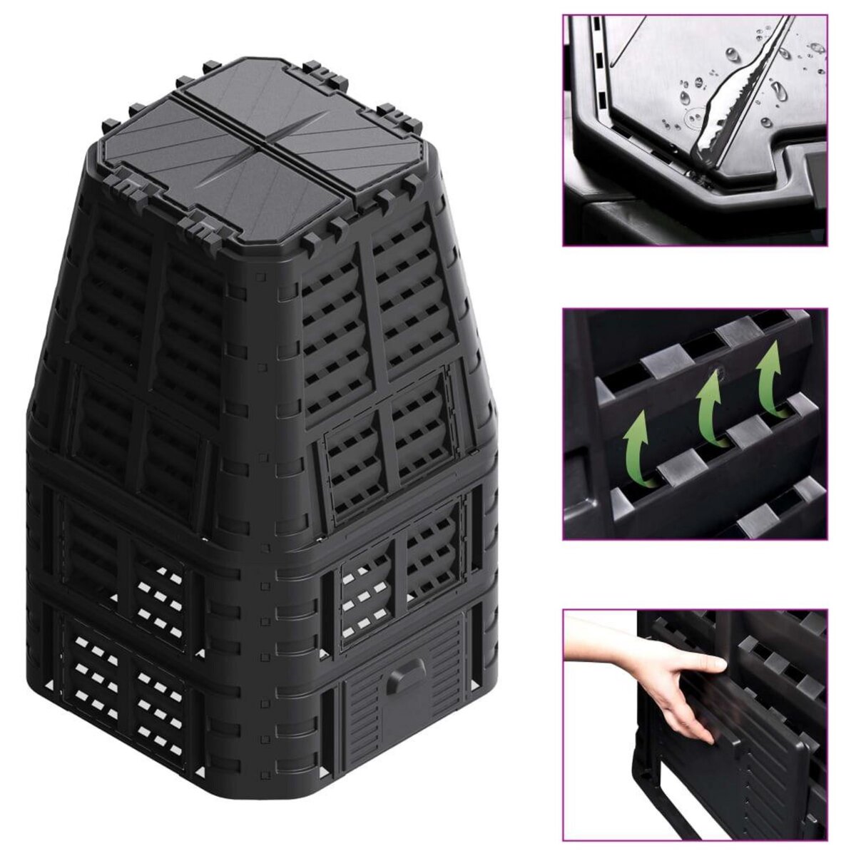 VIDAXL Composteur de jardin Noir 93,3x93,3x146 cm 1000 L