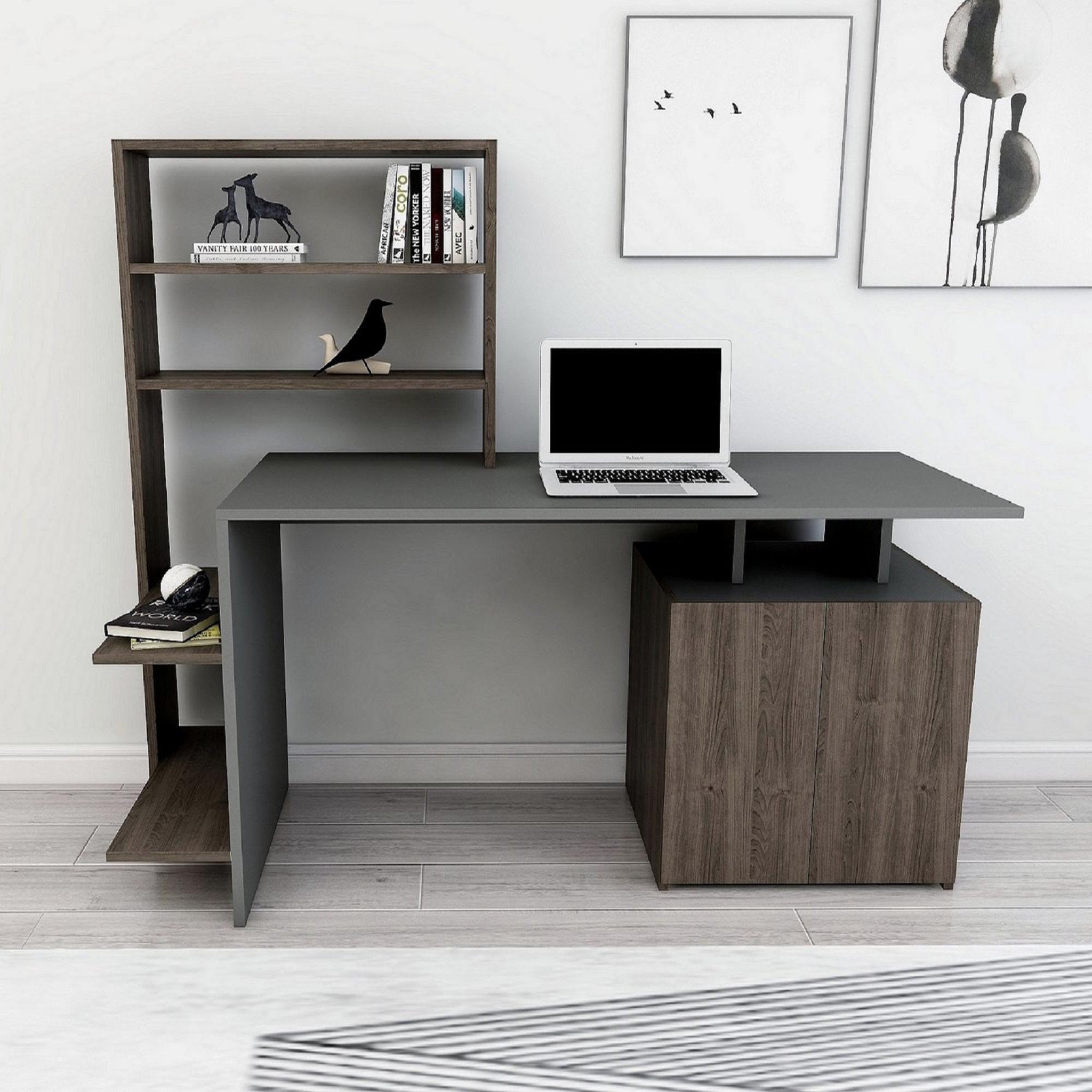 Voir la diapositive 4 : Habitat et Jardin Bureau en bois  melis   - 146 x 60 x 128 cm - noyer anthracite