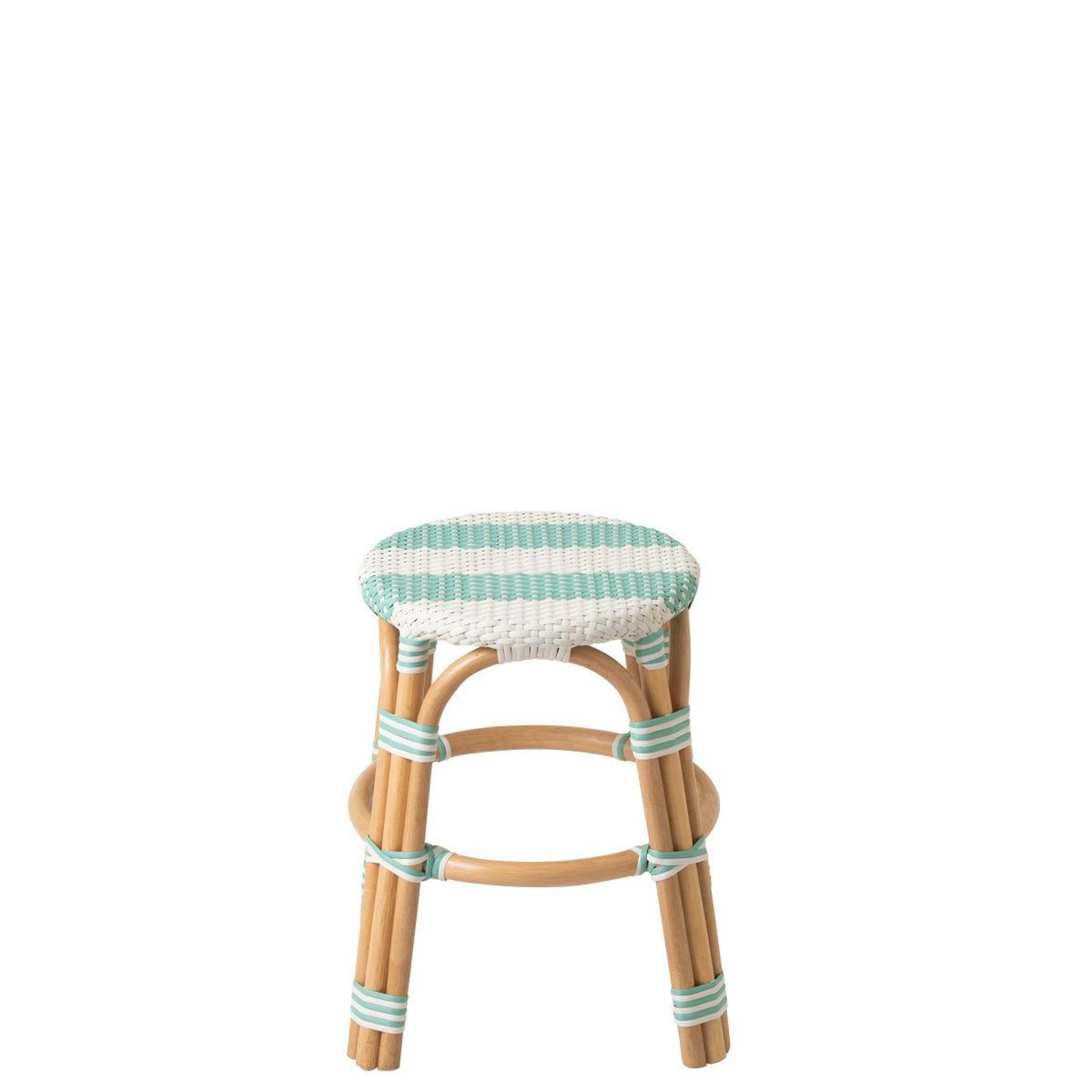 Voir la diapositive 2 : J-LINE Tabouret en rotin  reyes  46cm bleu & blanc