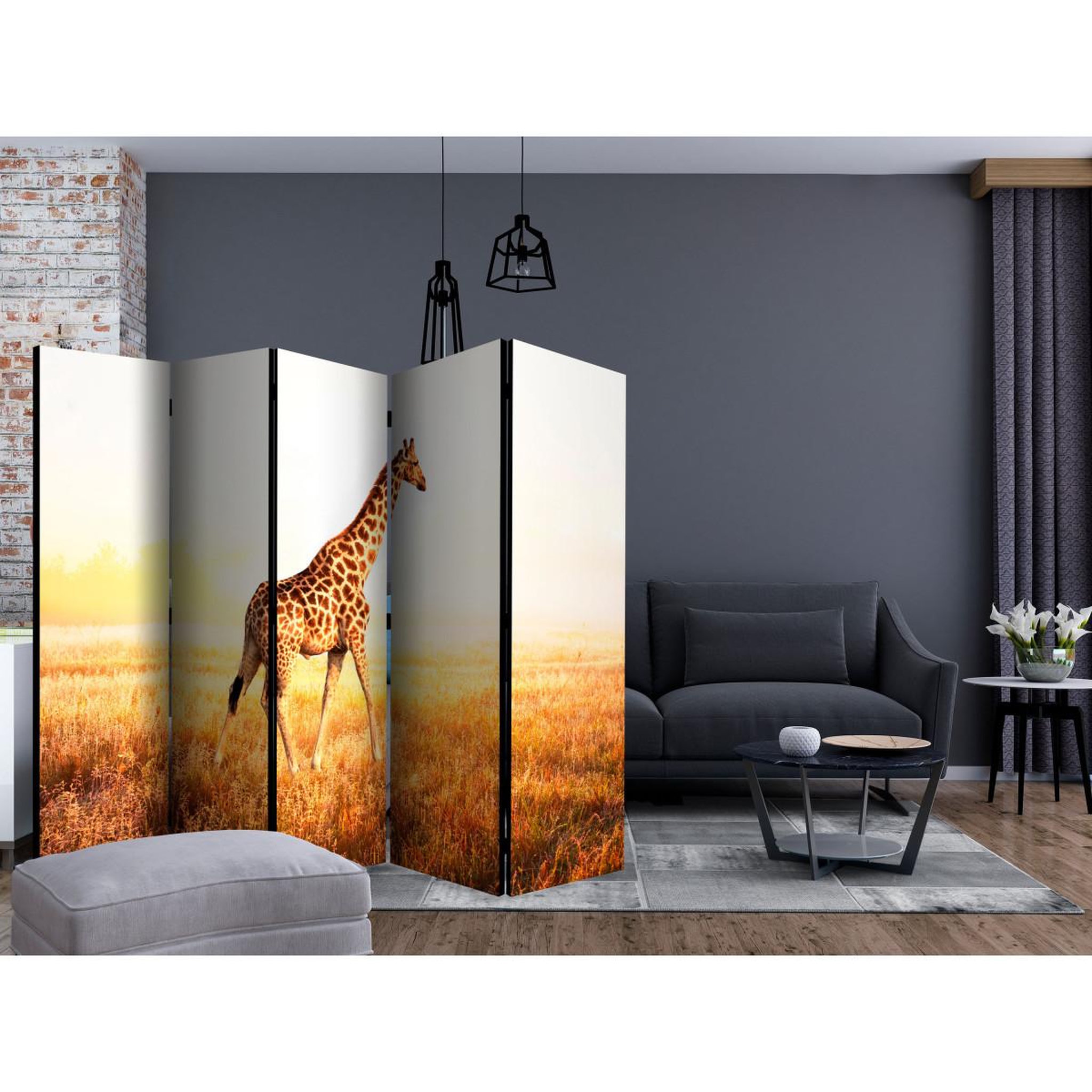 Voir la diapositive 2 : Paris Prix Paravent 5 volets  giraffe walk  172x225cm