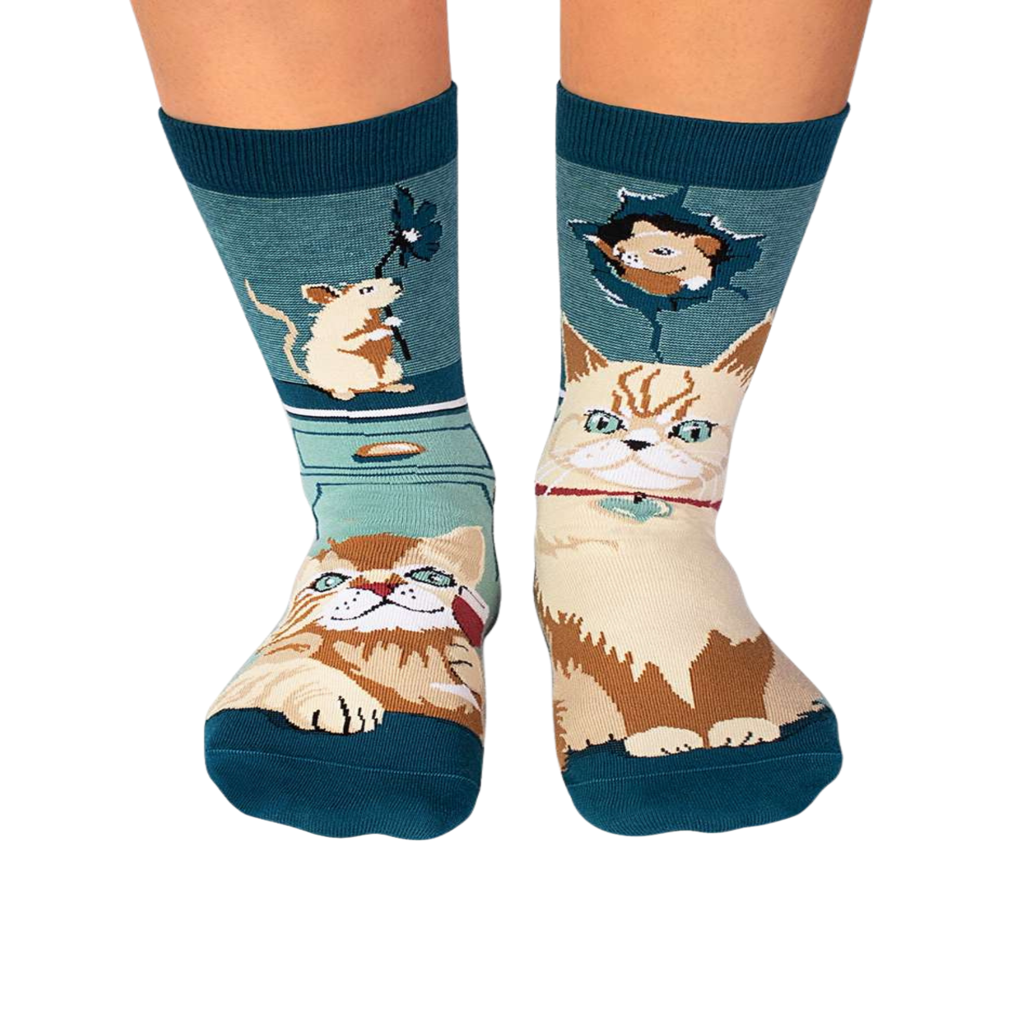 PIRIN HILL Chaussettes arty chats & souris. Coloris disponibles : Multicolore