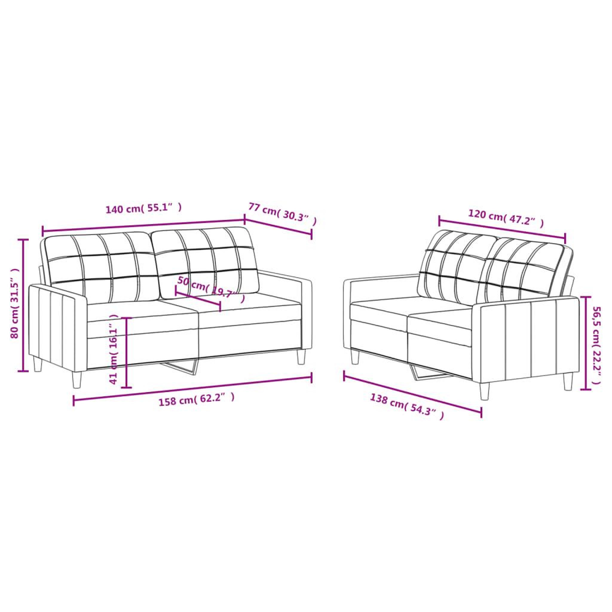 Voir la diapositive 6 : VIDAXL Ensemble de canapes 2 pcs avec coussins Taupe Tissu