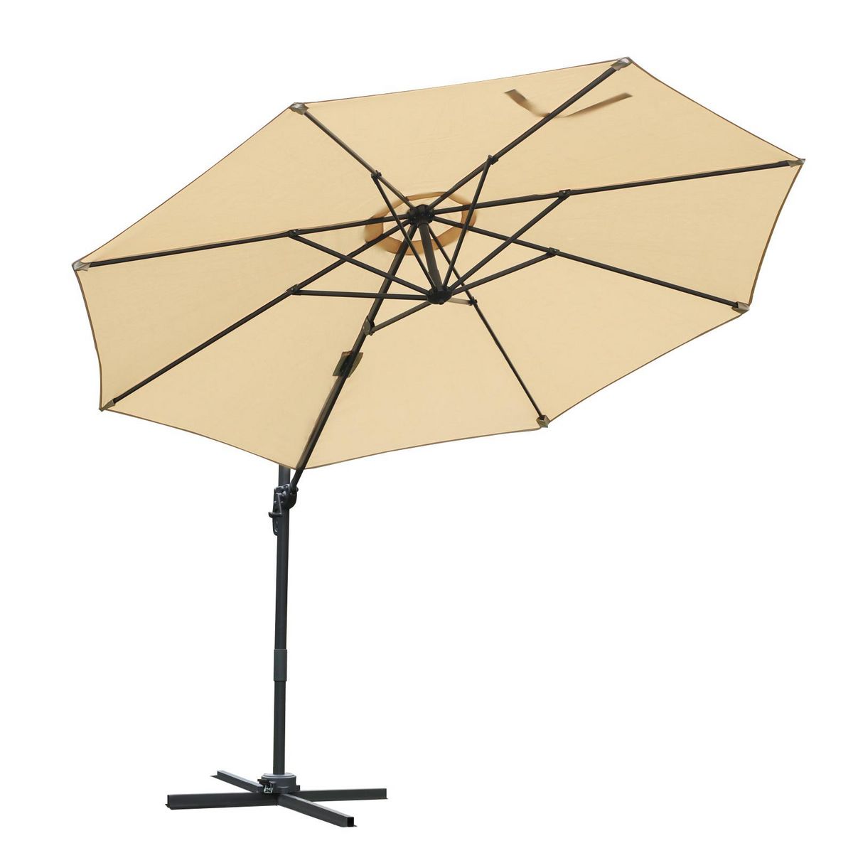 OUTSUNNY Parasol déporté octogonal inclinable rotatif 360° manivelle piètement acier mât alu. dim. Ø 2,95 x 2,5H m polyester haute densité beige