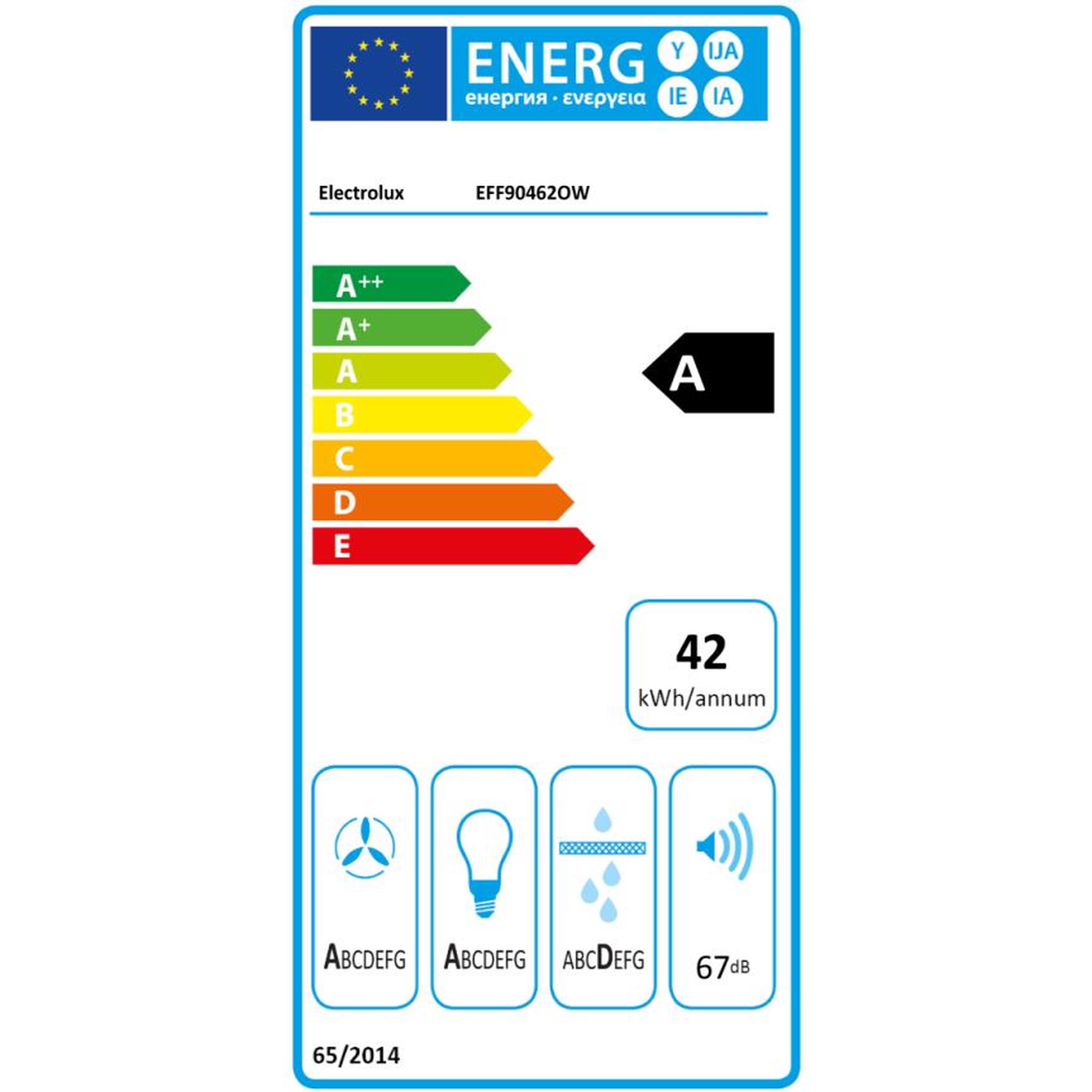 Voir la diapositive 2 : ELECTROLUX Hotte décorative murale 90cm 603m3/h blanc - EFF90462OW