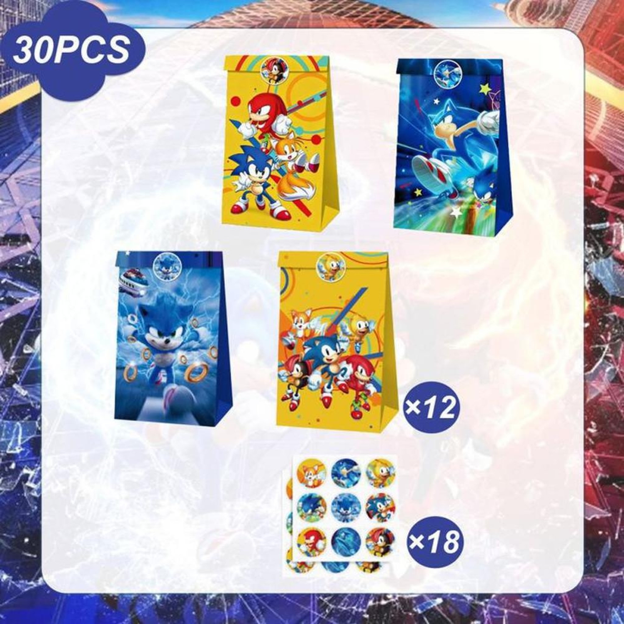 Voir la diapositive 2 : Sacs cadeaux Sonic The Hedgehog 30 pièces 4 motifs, papier épais, 22 x 12 cm
