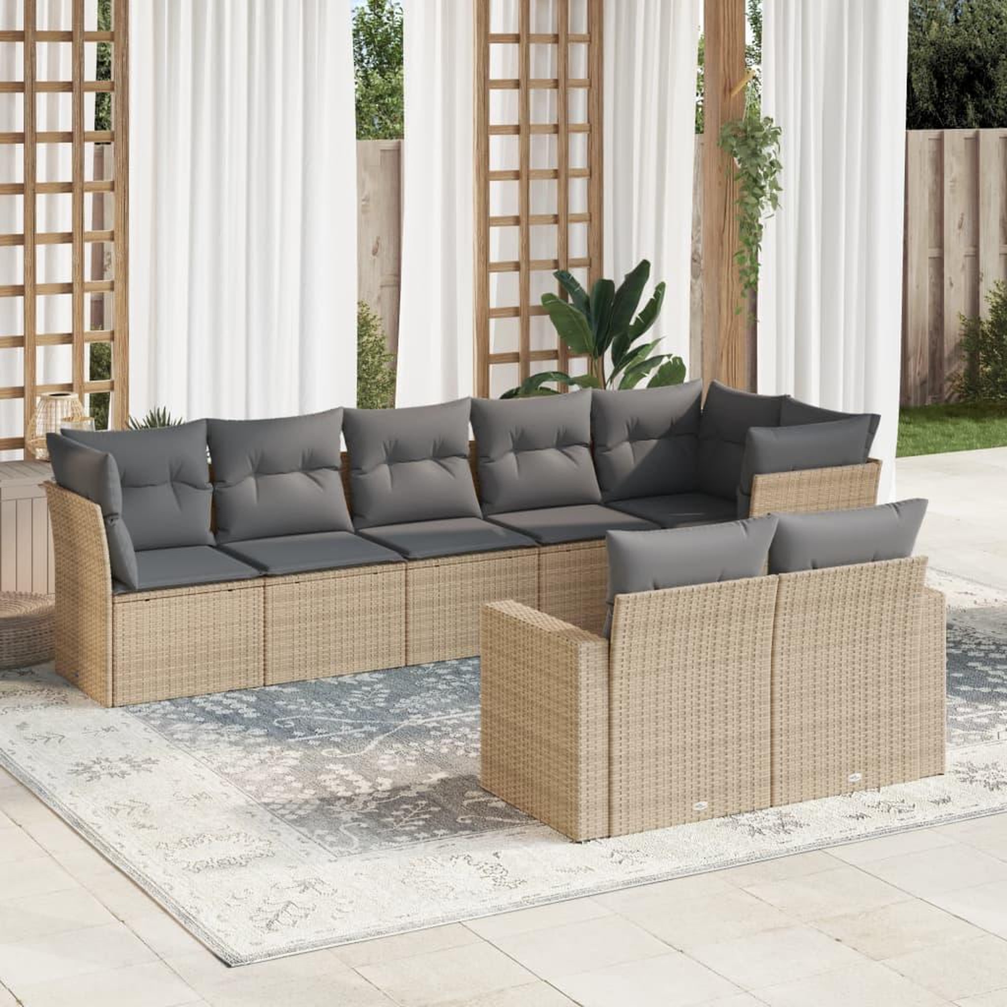 VIDAXL Salon de jardin avec coussins 8 pcs beige resine tressee