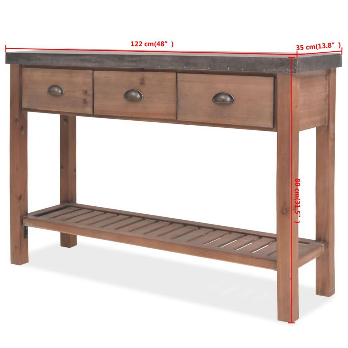 VIDAXL Table console Bois massif de sapin 122 x 35 x 80 cm