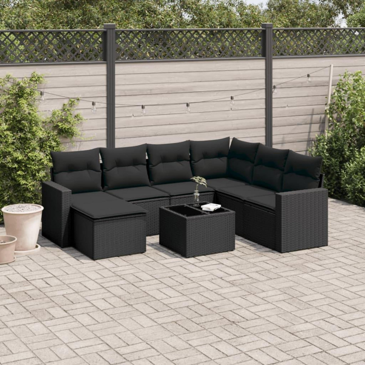 VIDAXL Salon de jardin 8 pcs avec coussins noir resine tressee