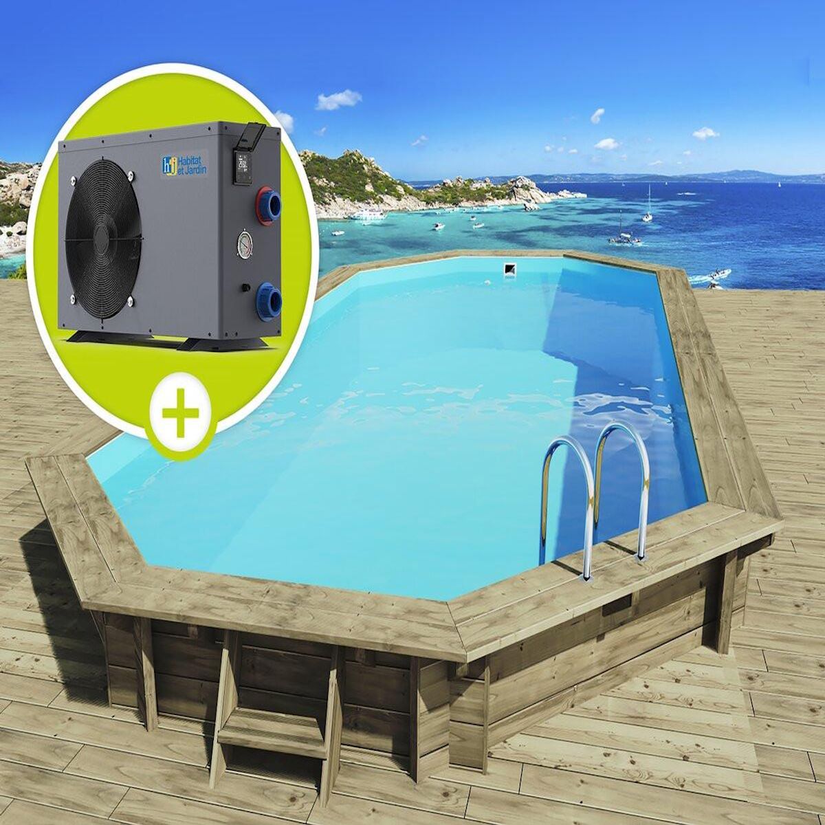 Habitat et Jardin Piscine bois   Sevilla 130   - 8.57 x 4.57 x 1.31 m + Pompe à chaleur 6.1 kW