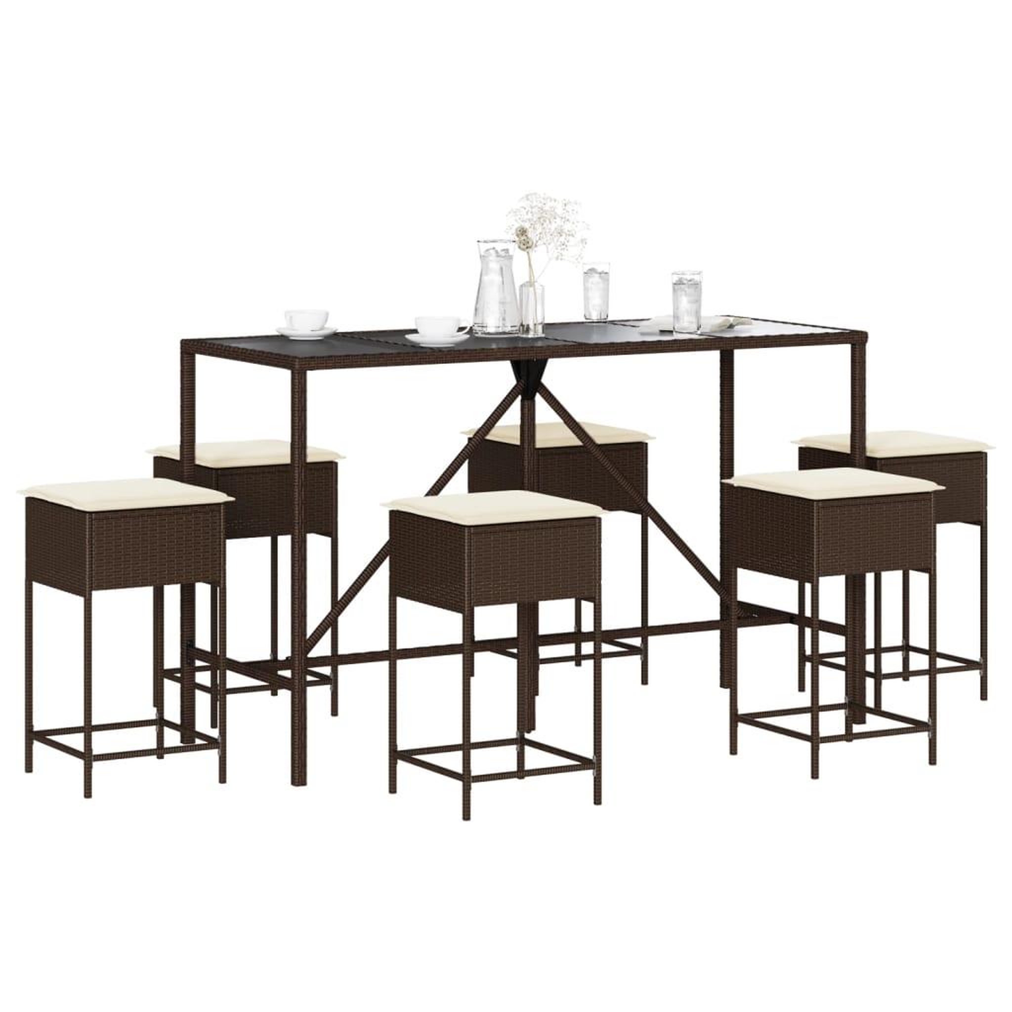 VIDAXL Ensemble de bar de jardin avec coussins 7 pcs marron poly rotin