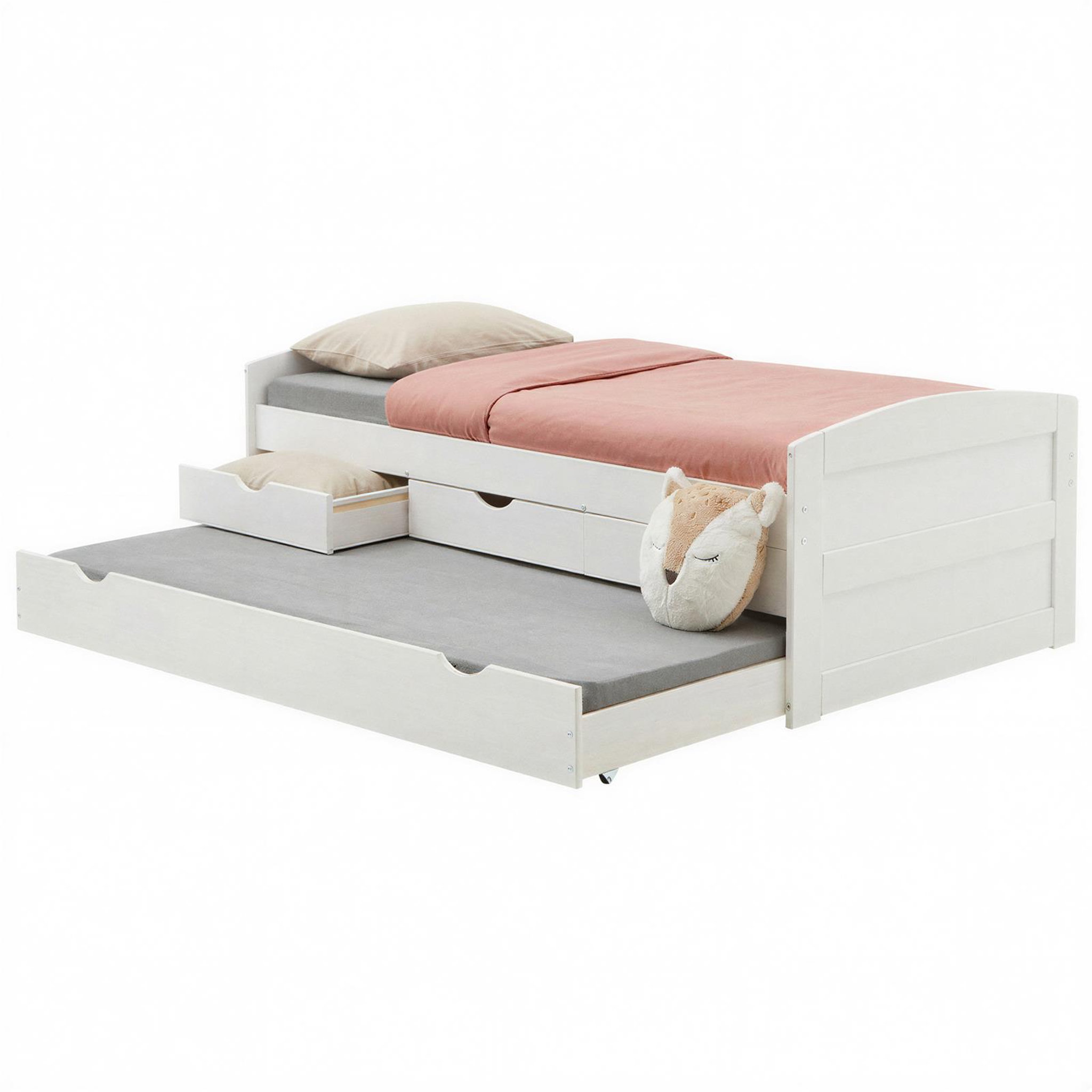 Voir la diapositive 1 : IDIMEX Lit gigogne avec rangements jessy, 90 x 190 cm en pin massif