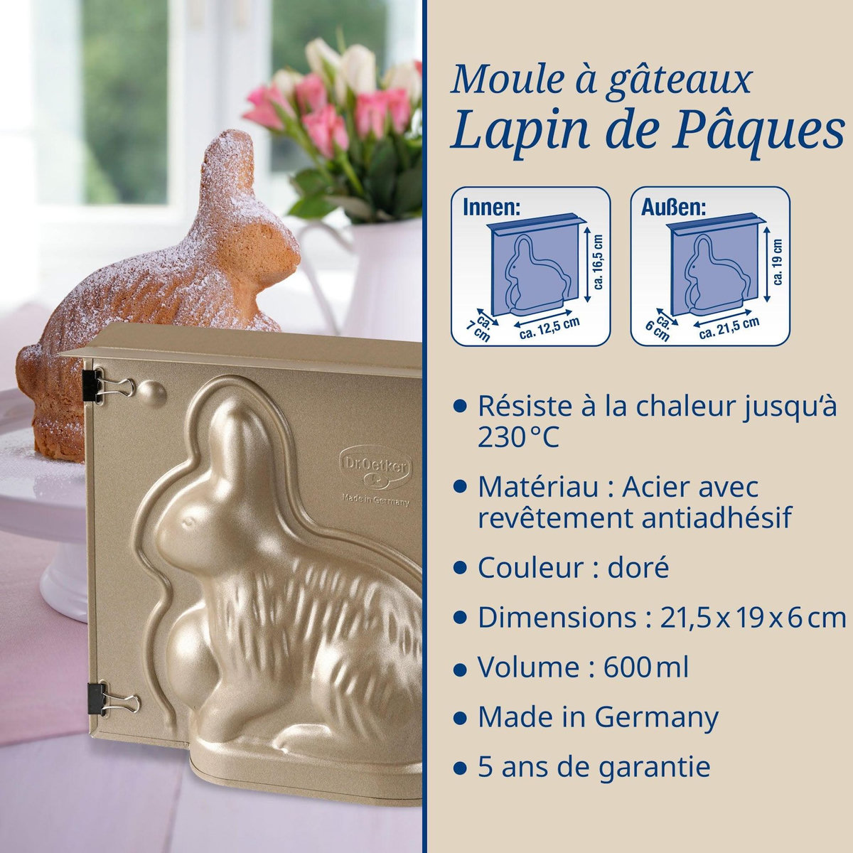 DR.OETKER Moule à gâteaux 3D en forme de lapin de Pâques 600 ml Dr.Oetker