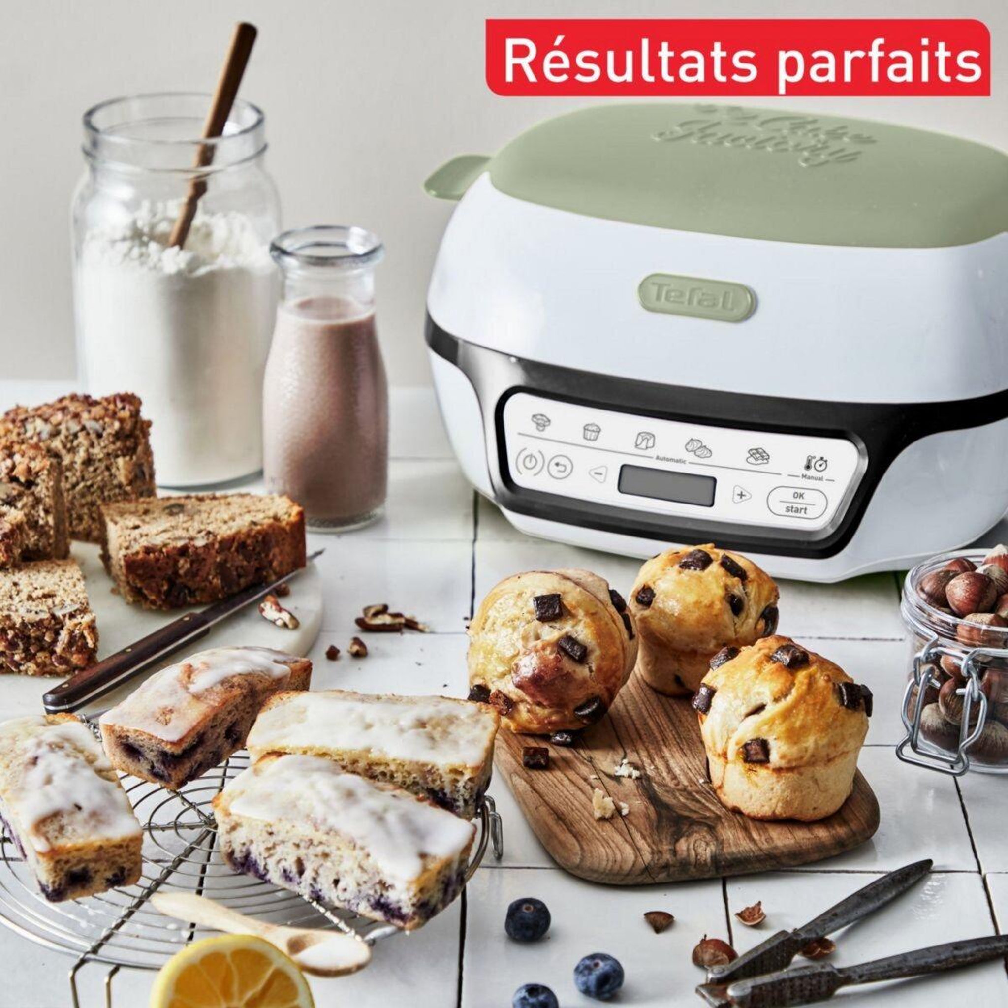 Voir la diapositive 4 : TEFAL Machine à gateaux 1100w vert - kd804310