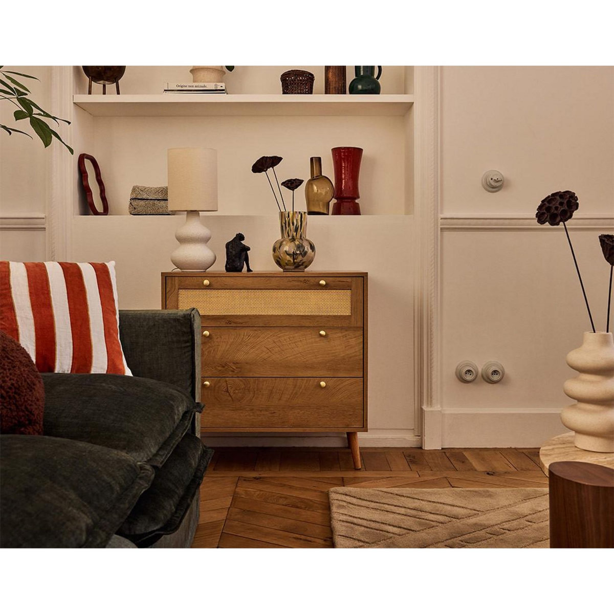 BEST MOBILIER Goto - commode - effet bois et cannage - 80 cm