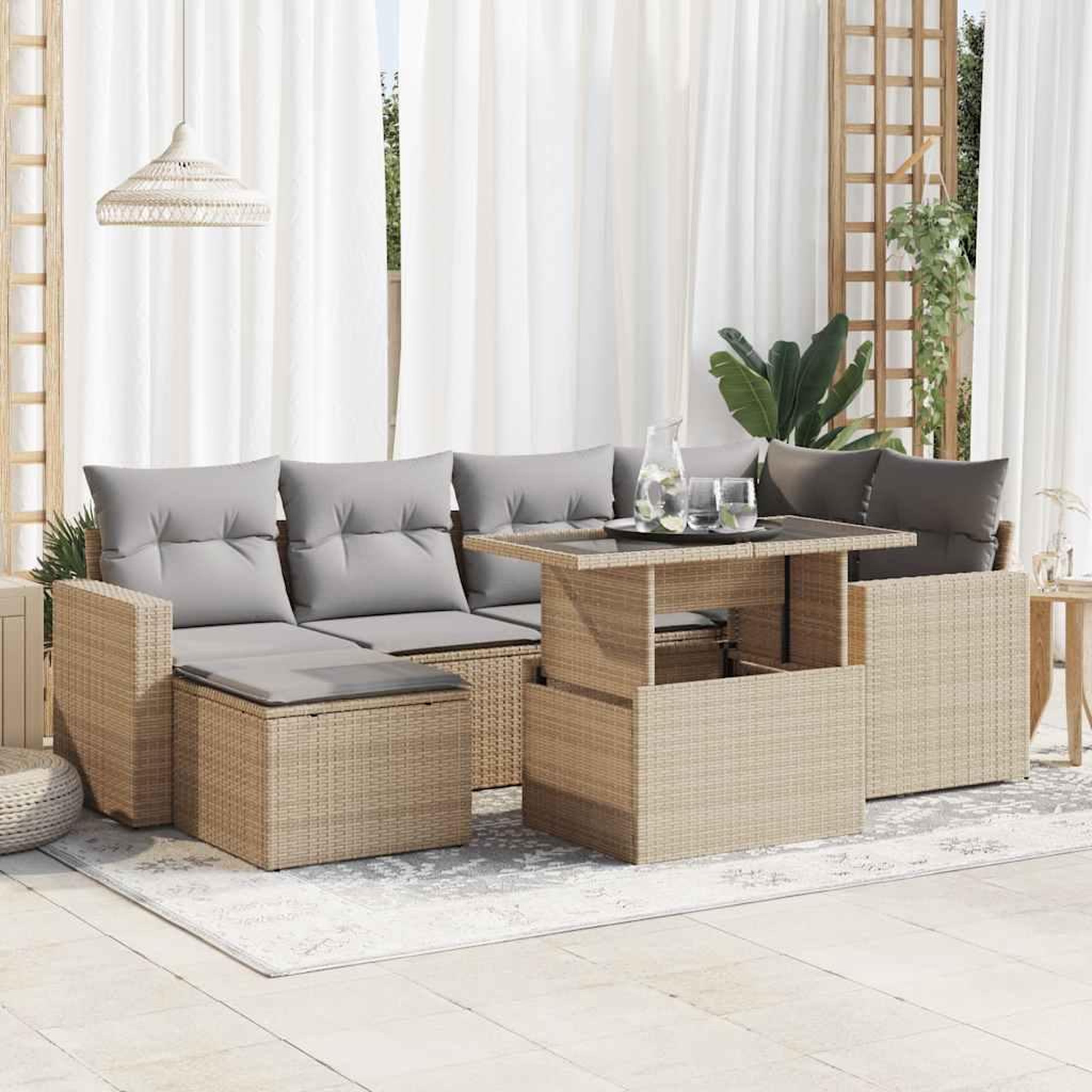 VIDAXL Salon de jardin avec coussins 7 pcs beige resine tressee