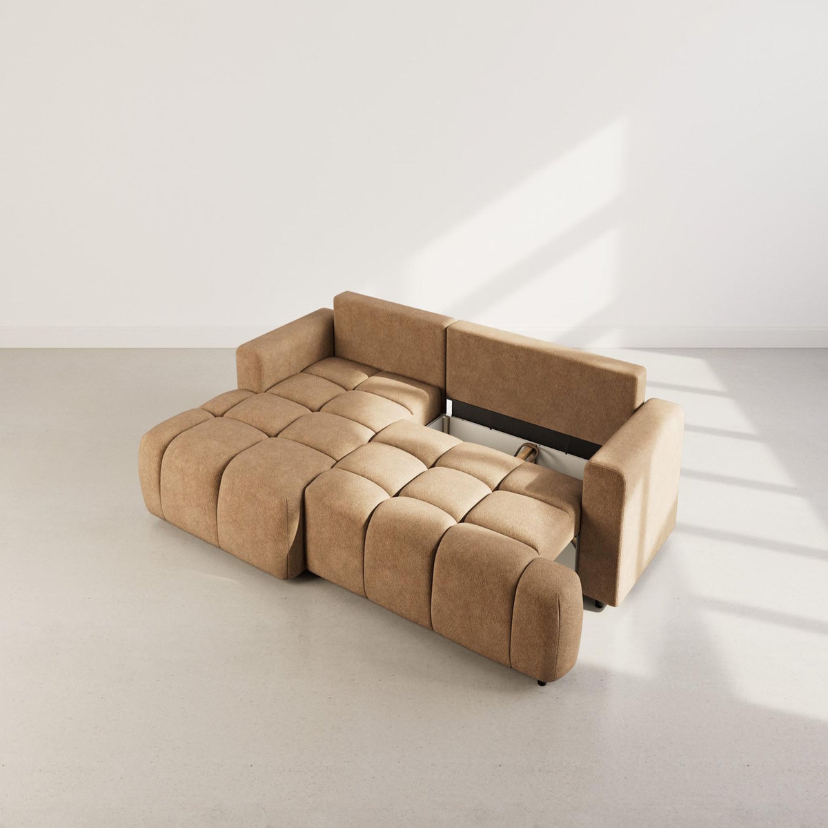 BEST MOBILIER Leonie - canapé d'angle gauche 4 places convertible avec coffre en velours texturé