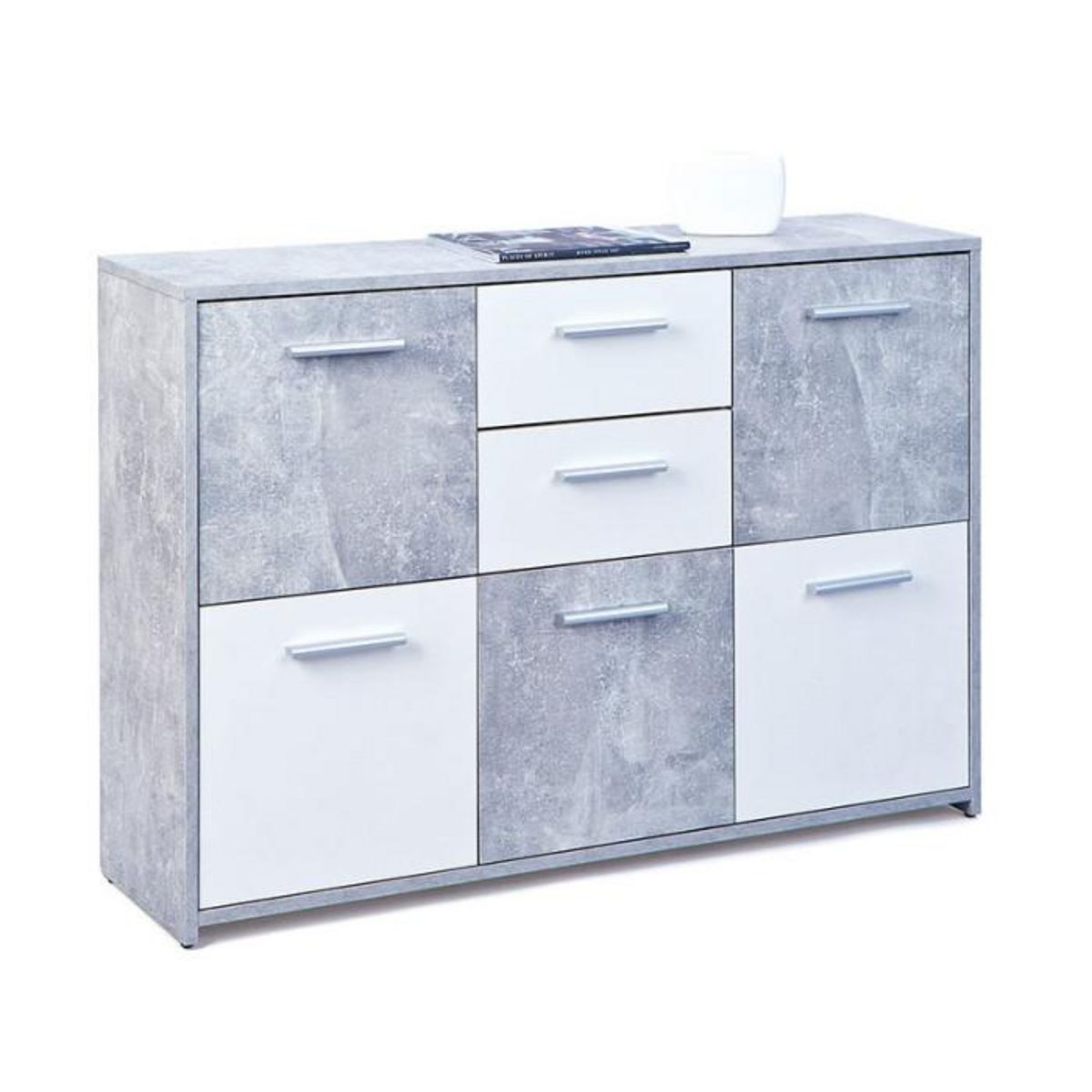 Paris Prix Commode Design 5 portes  Miller  Gris & Blanc