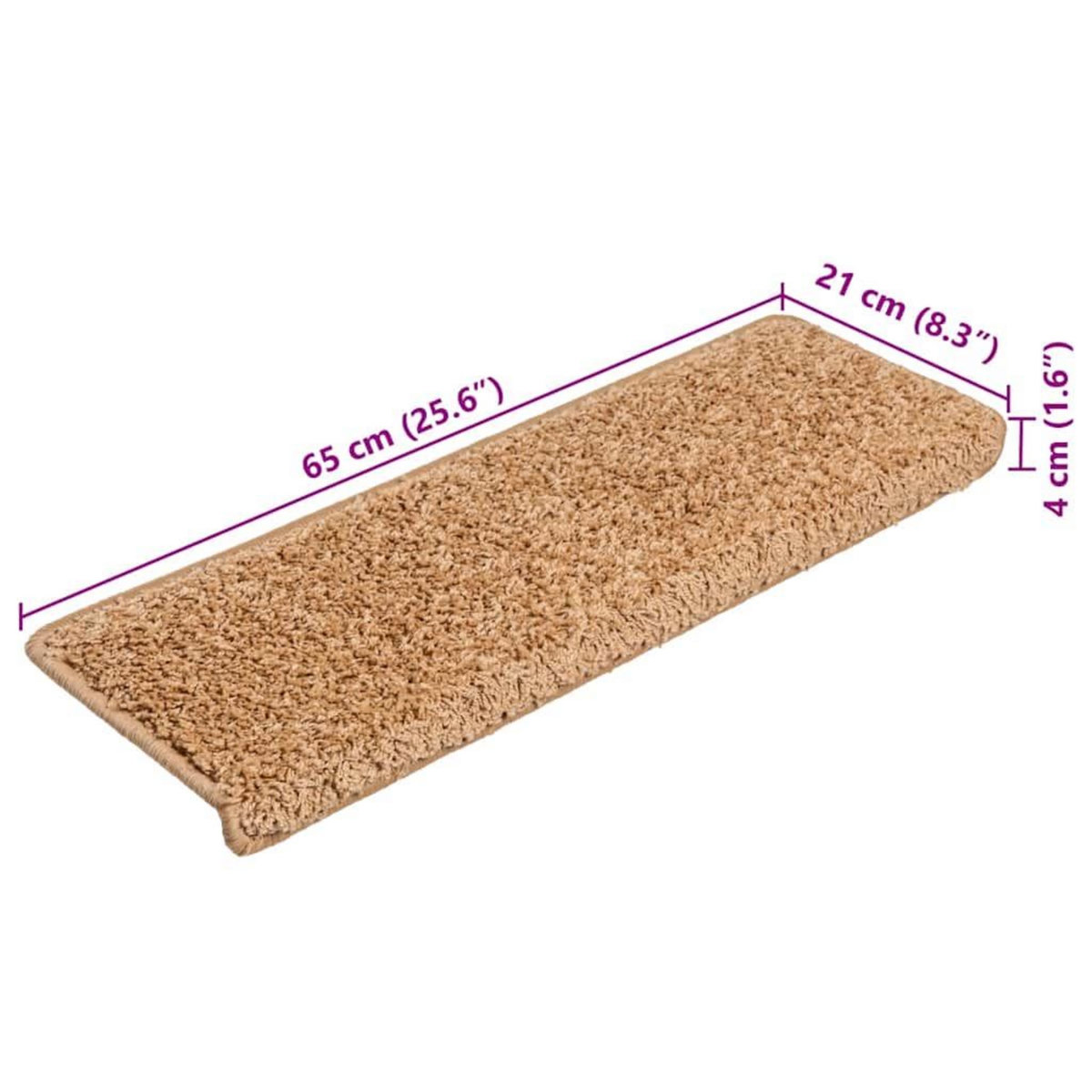 VIDAXL Tapis d'escalier 20 pcs 65x21x4 cm beige