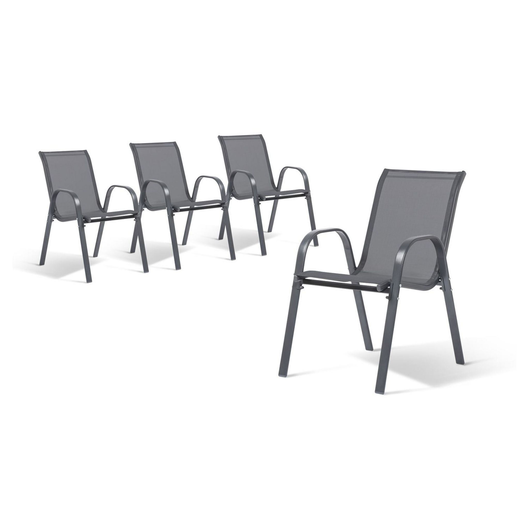 Inkazen Lot de 4 chaises de jardin empilables - Acier/Polyester - Anthracite