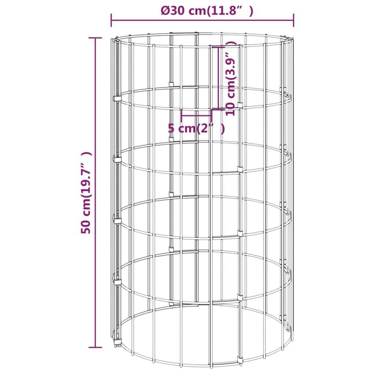 VIDAXL Poteau a gabion circulaire Acier galvanise Ø30x50 cm