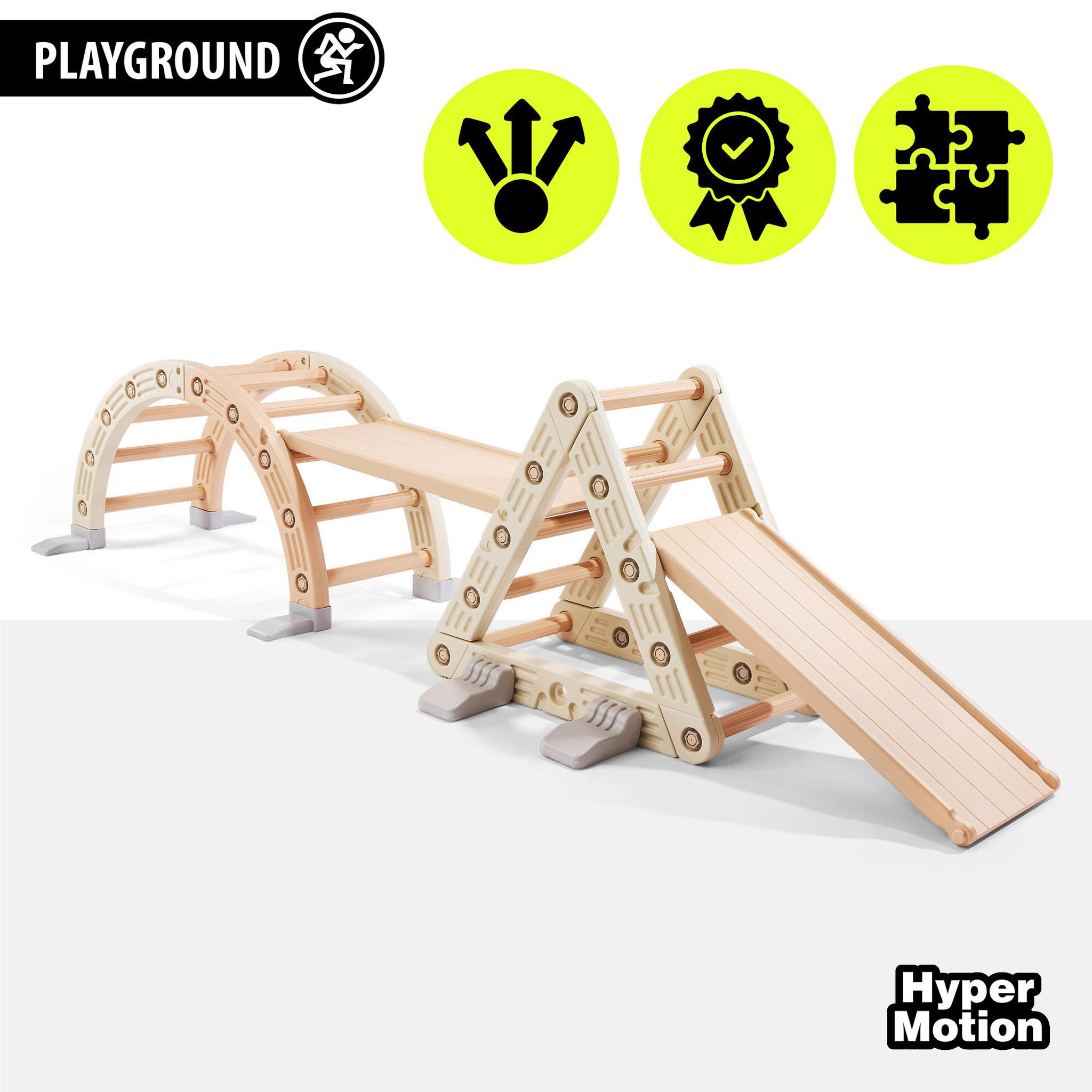 Voir la diapositive 4 : HYPERMOTION Aire de Jeux Évolutive 3 en 1 en PEHD Toboggan Escalade et Bascule Dim 110x44cm Beige-Gris