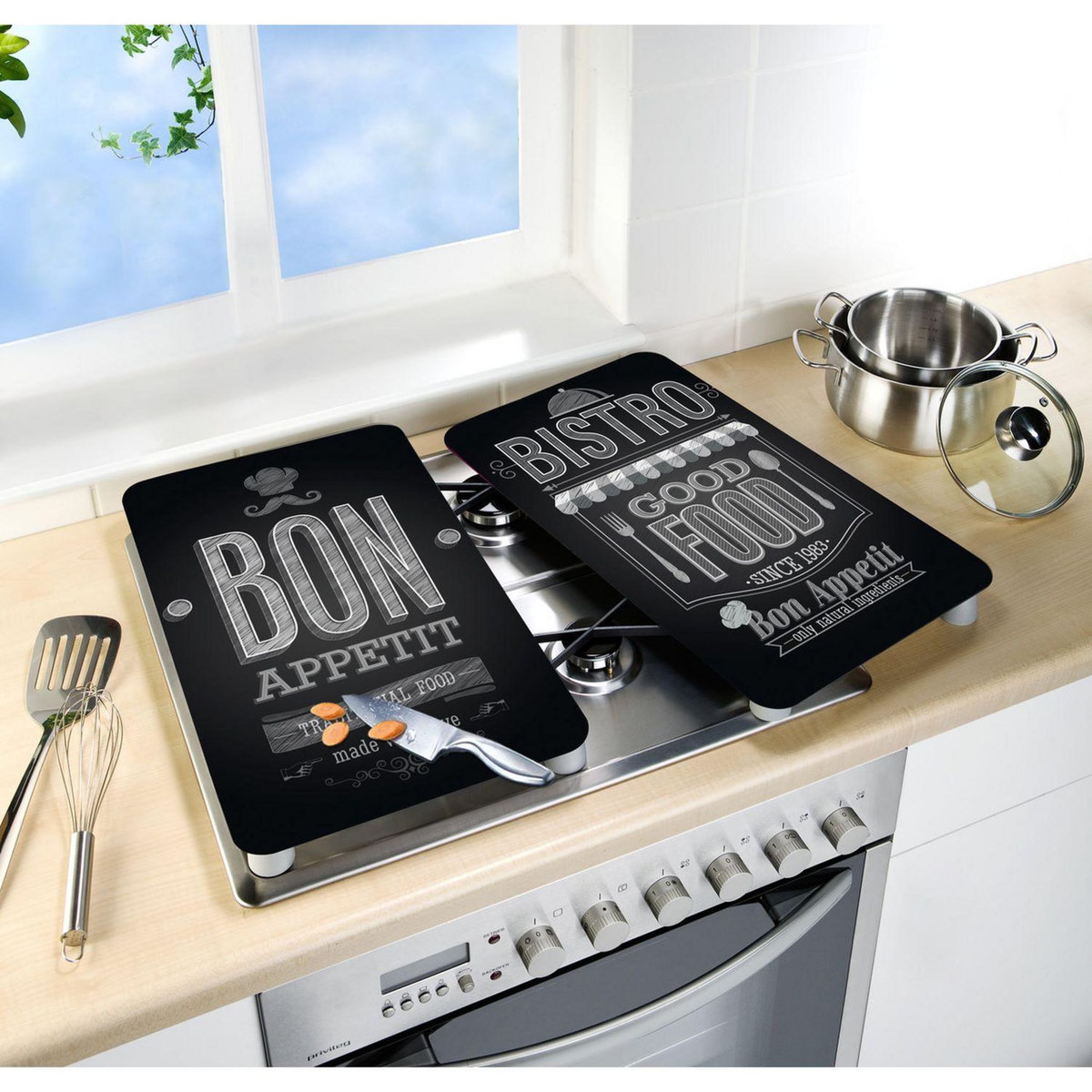 Wenko 2 Couvre-plaques universel Bistrot - 30 x 52 cm - Noir