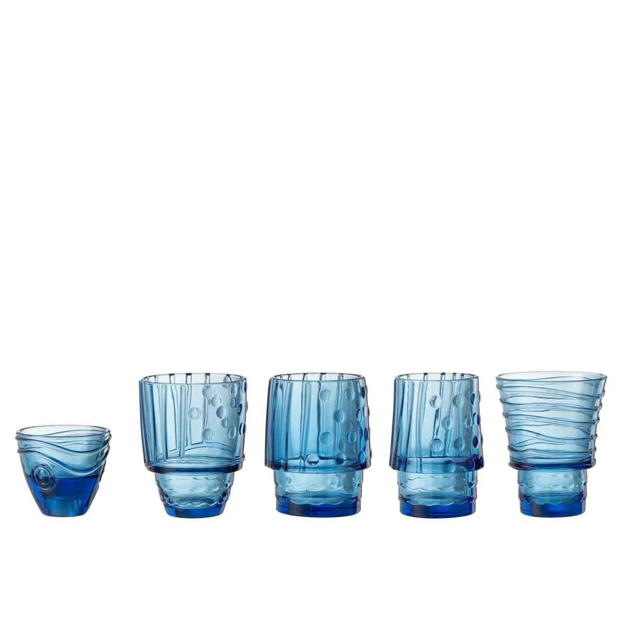 Voir la diapositive 2 : J-LINE Lot de 4 verres design  poisson  36cm bleu
