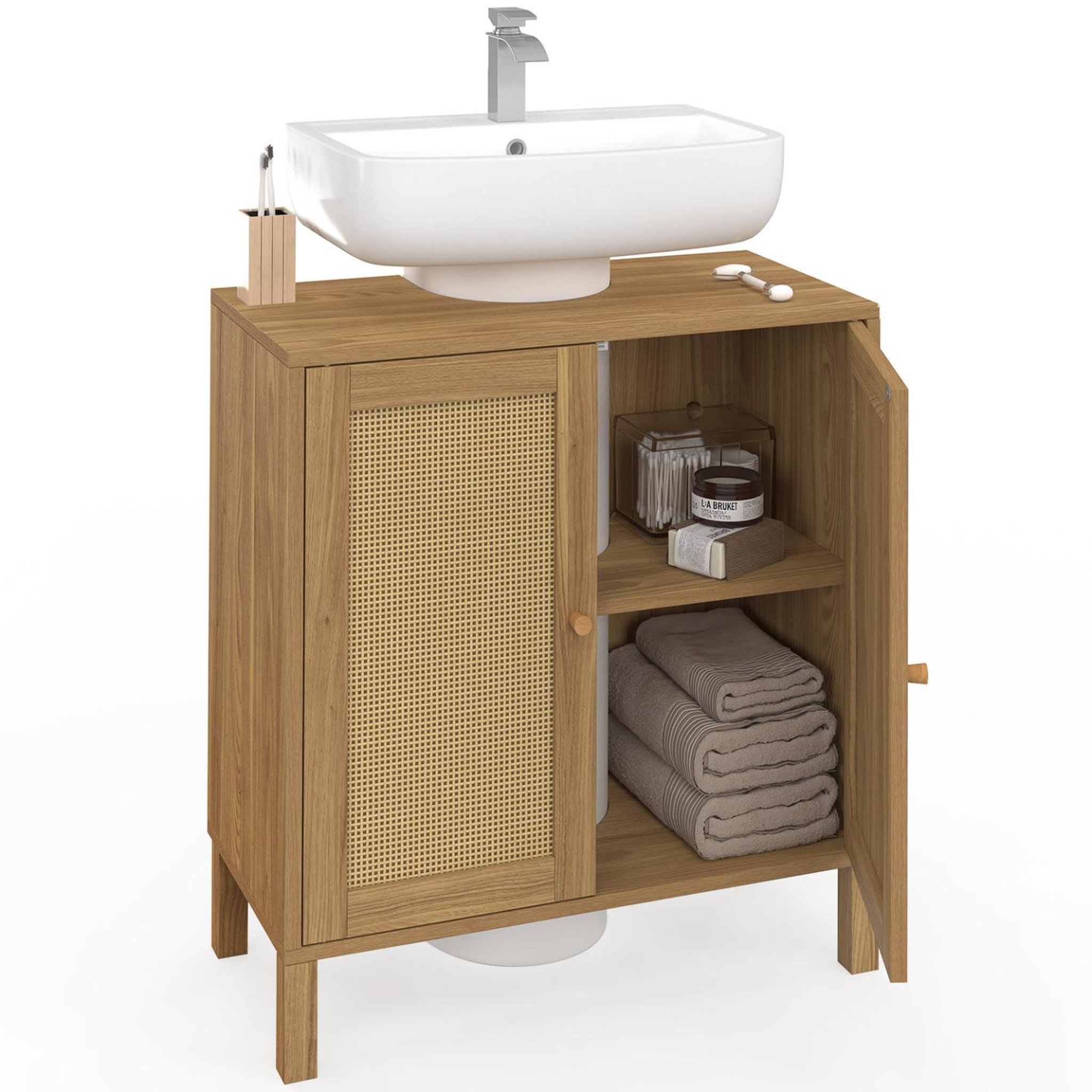 Voir la diapositive 5 : ID MARKET Meuble sous lavabo salle de bain hanae effet naturel cannage