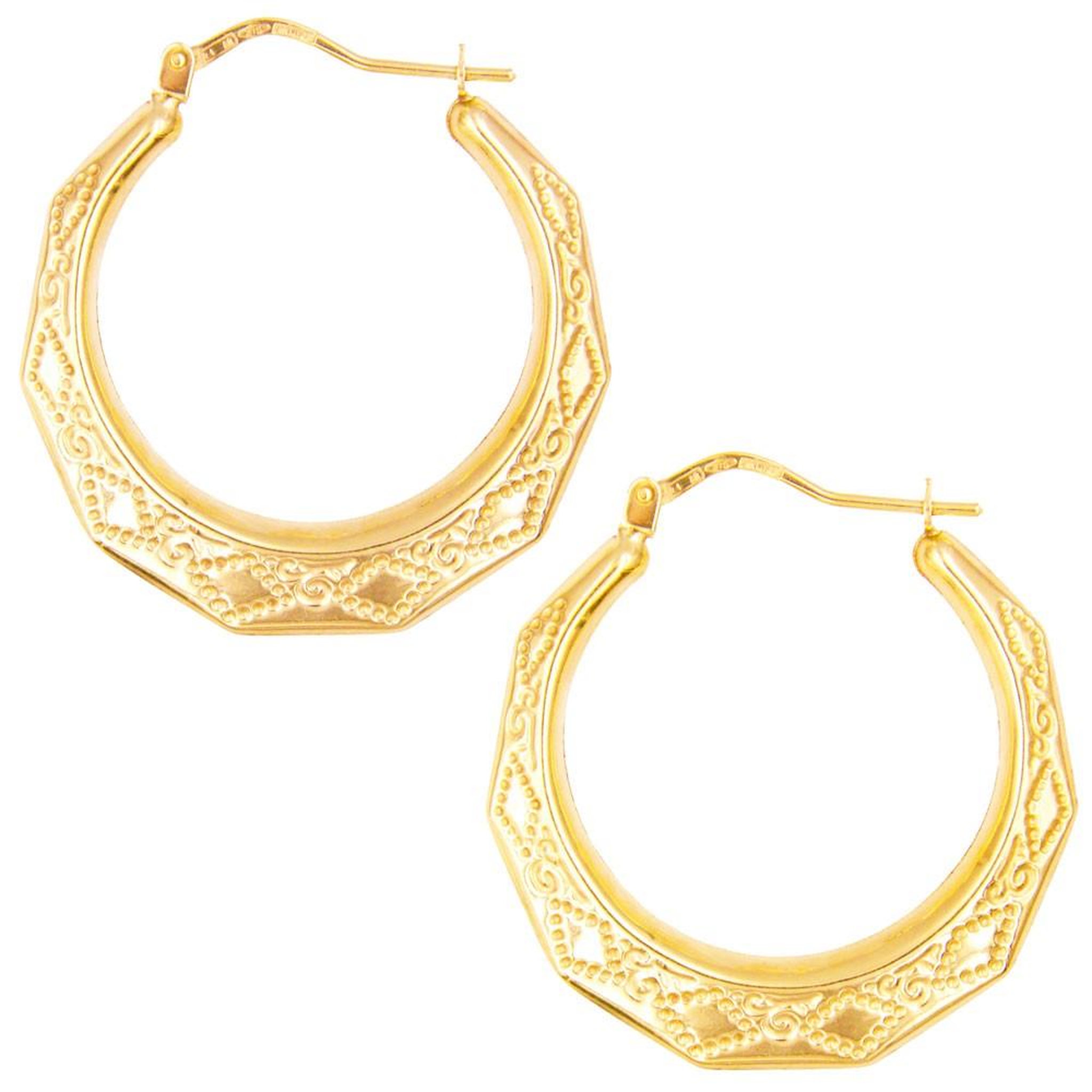 L'ATELIER D'AZUR Boucles d'Oreilles Créoles Or Jaune - Motif Grec - Femme