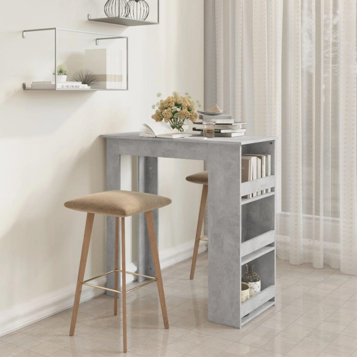 VIDAXL Table de bar a etagere de rangement Gris beton 102x50x103,5 cm