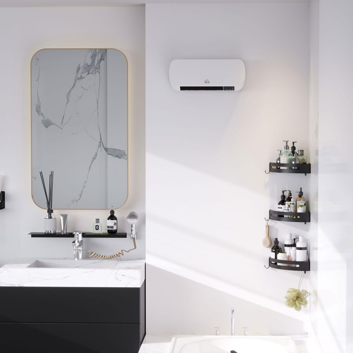 HOMCOM Radiateur mural soufflant 2000 W - chauffage céramique PTC - 3 niveaux de puissance - télécommande incluse blanc noir