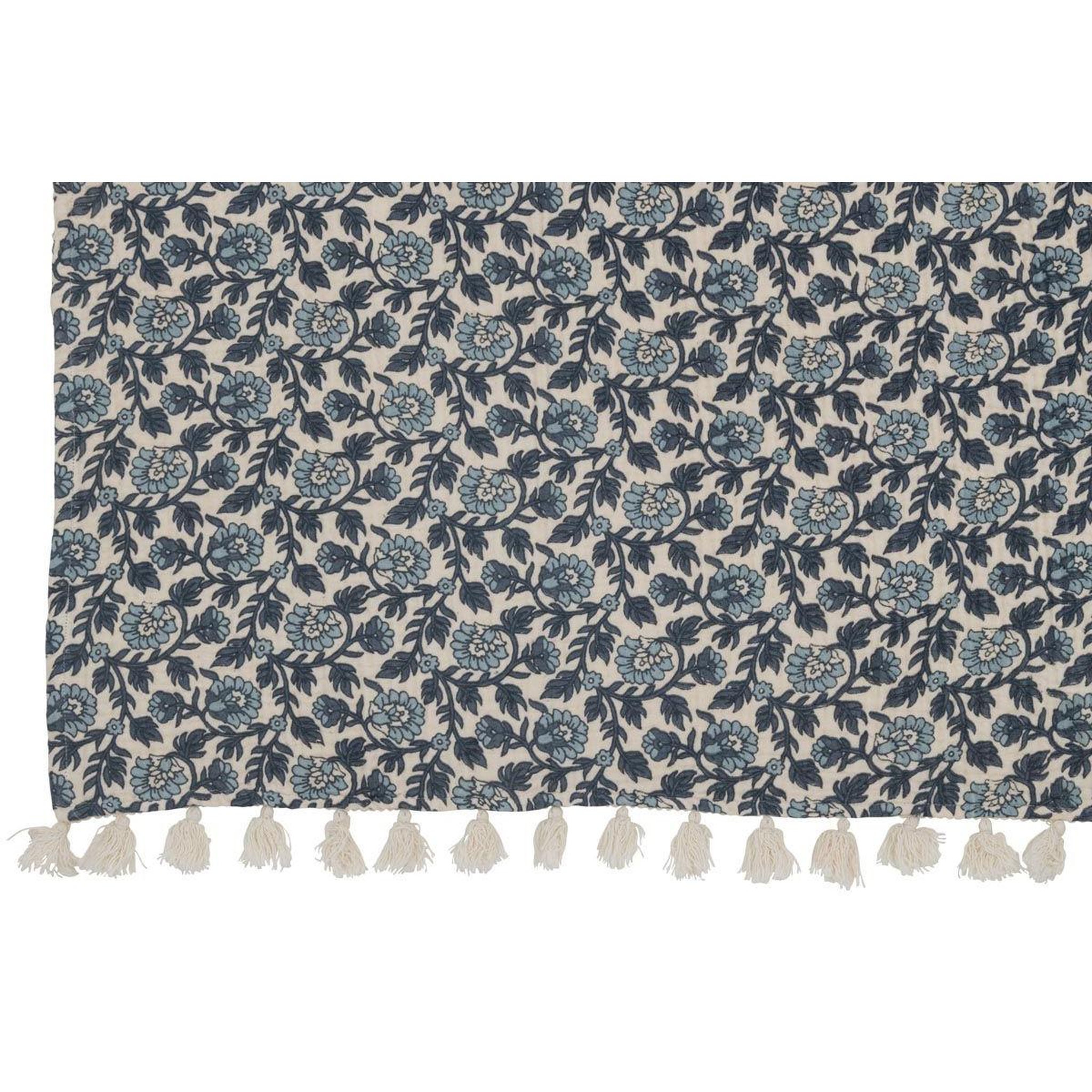 Voir la diapositive 6 : J-LINE Plaid imprimé  fleurs  130x180cm bleu