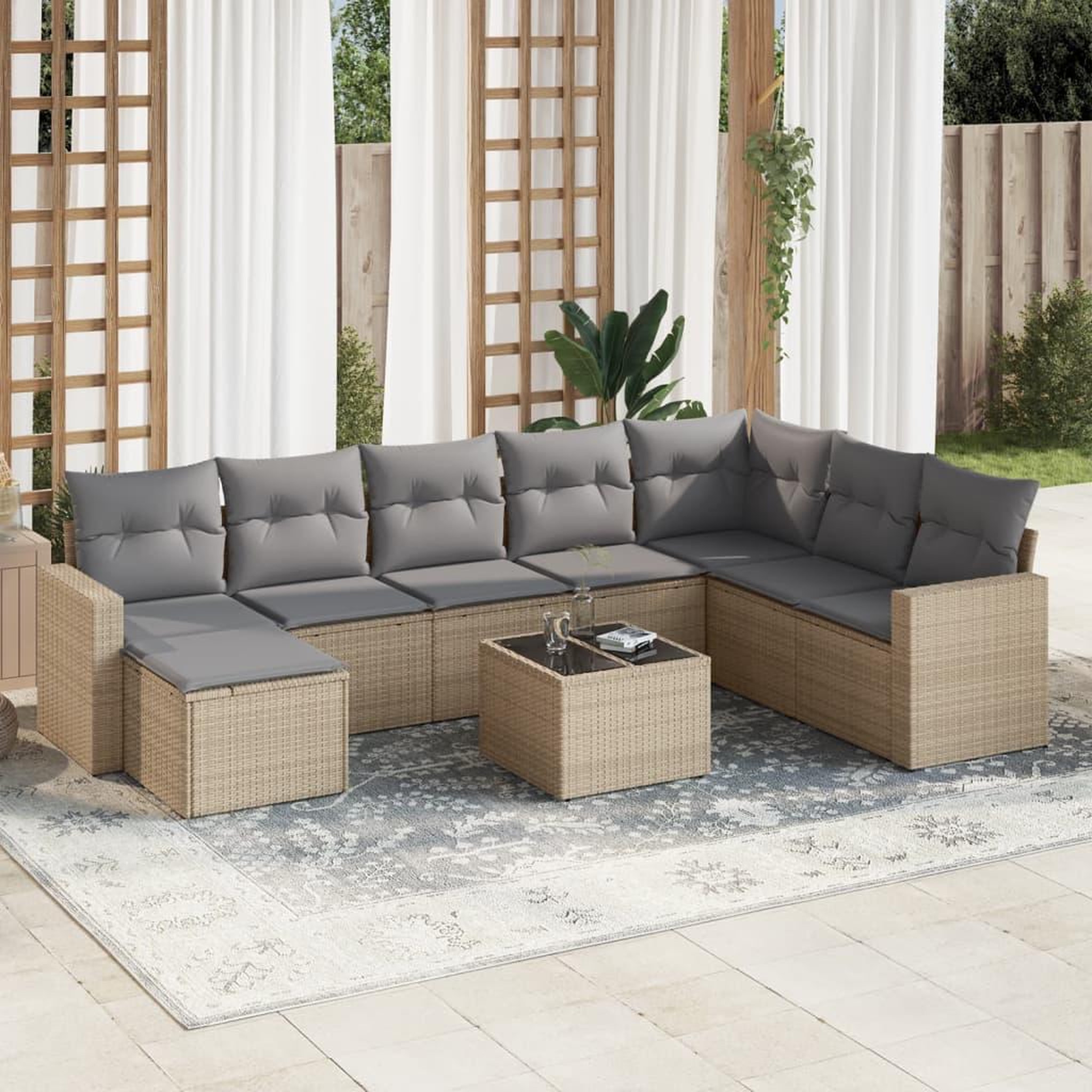VIDAXL Salon de jardin avec coussins 9 pcs beige resine tressee