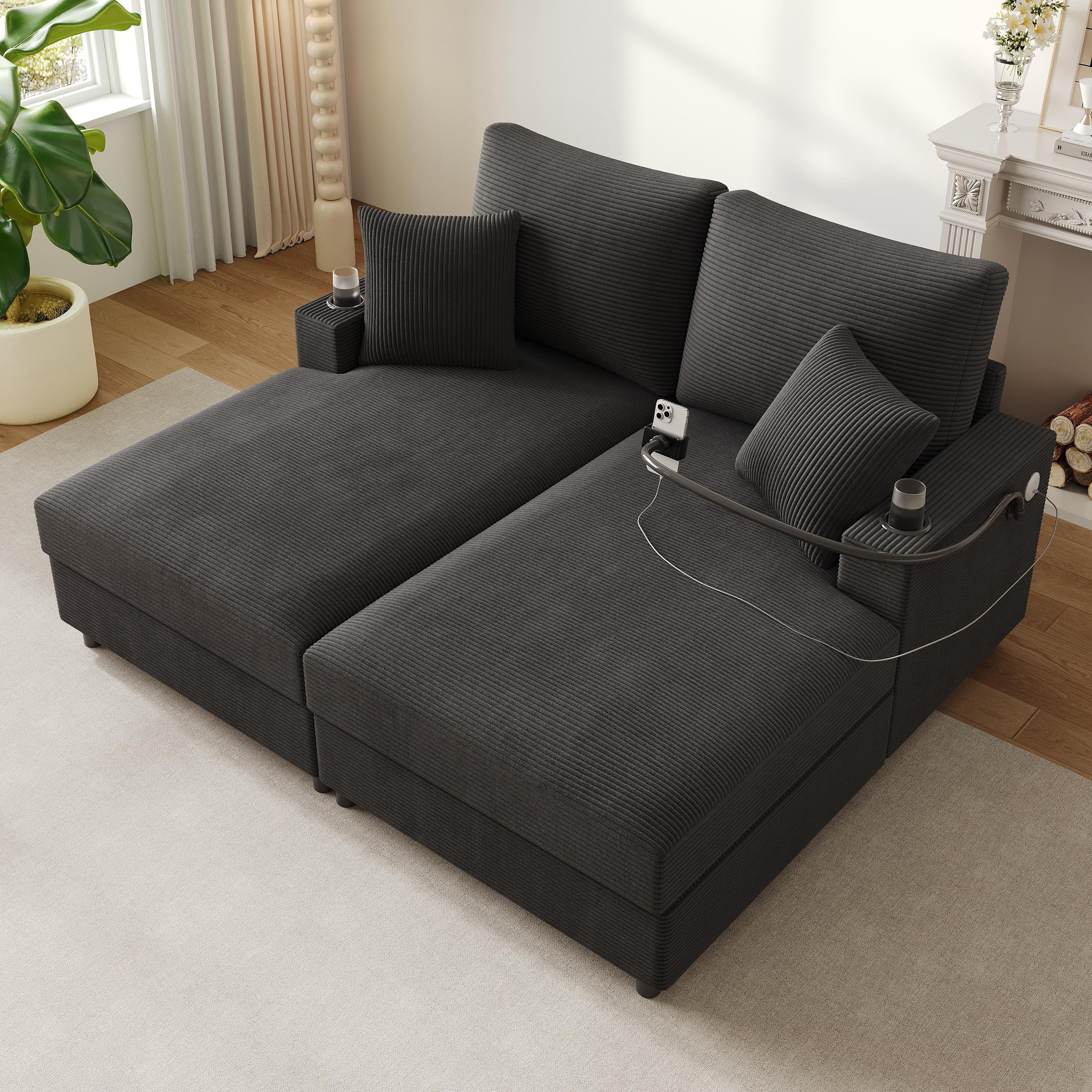 Voir la diapositive 5 : MERAX Canapé droit fixe 2 places tissu
