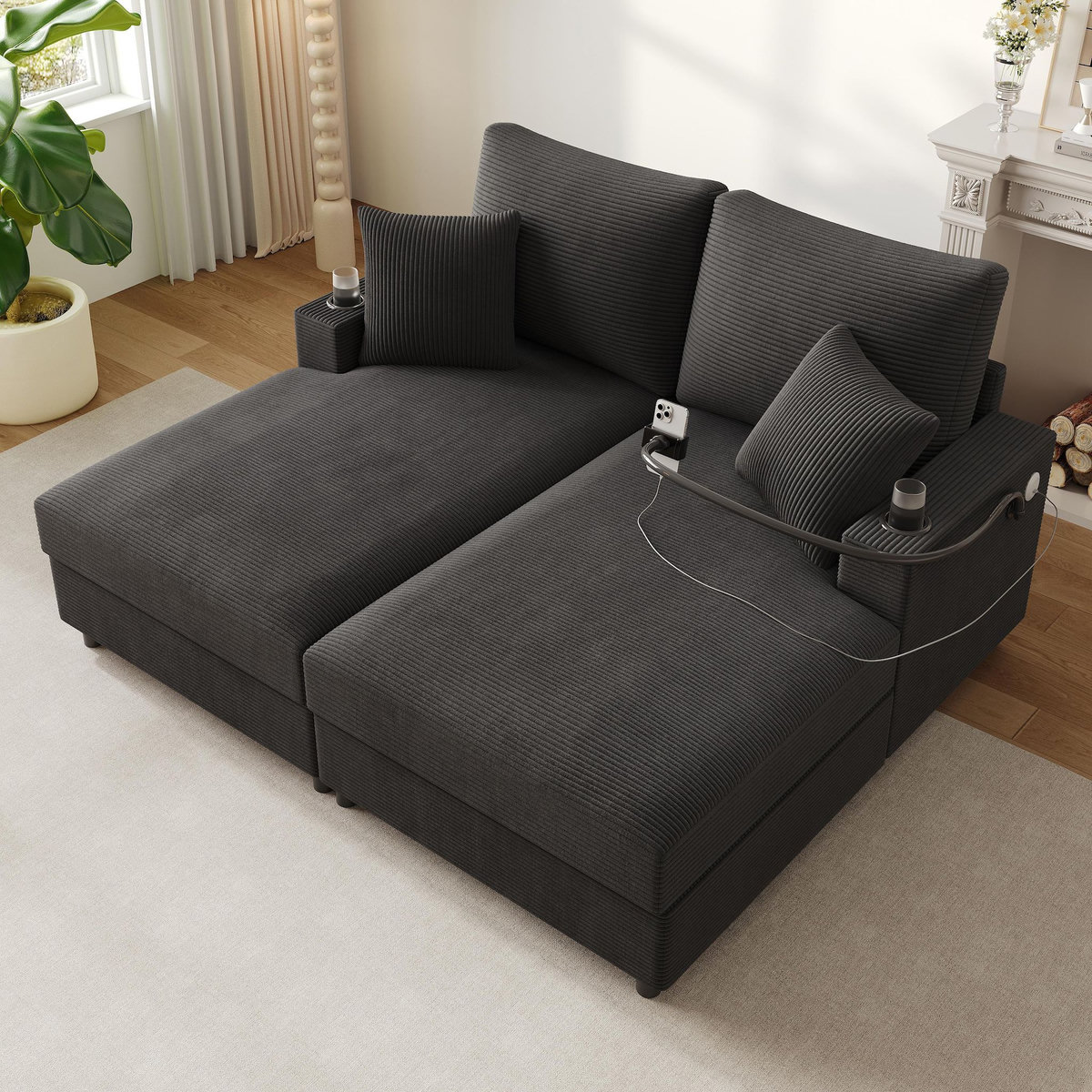 MERAX Canapé droit fixe 2 places tissu