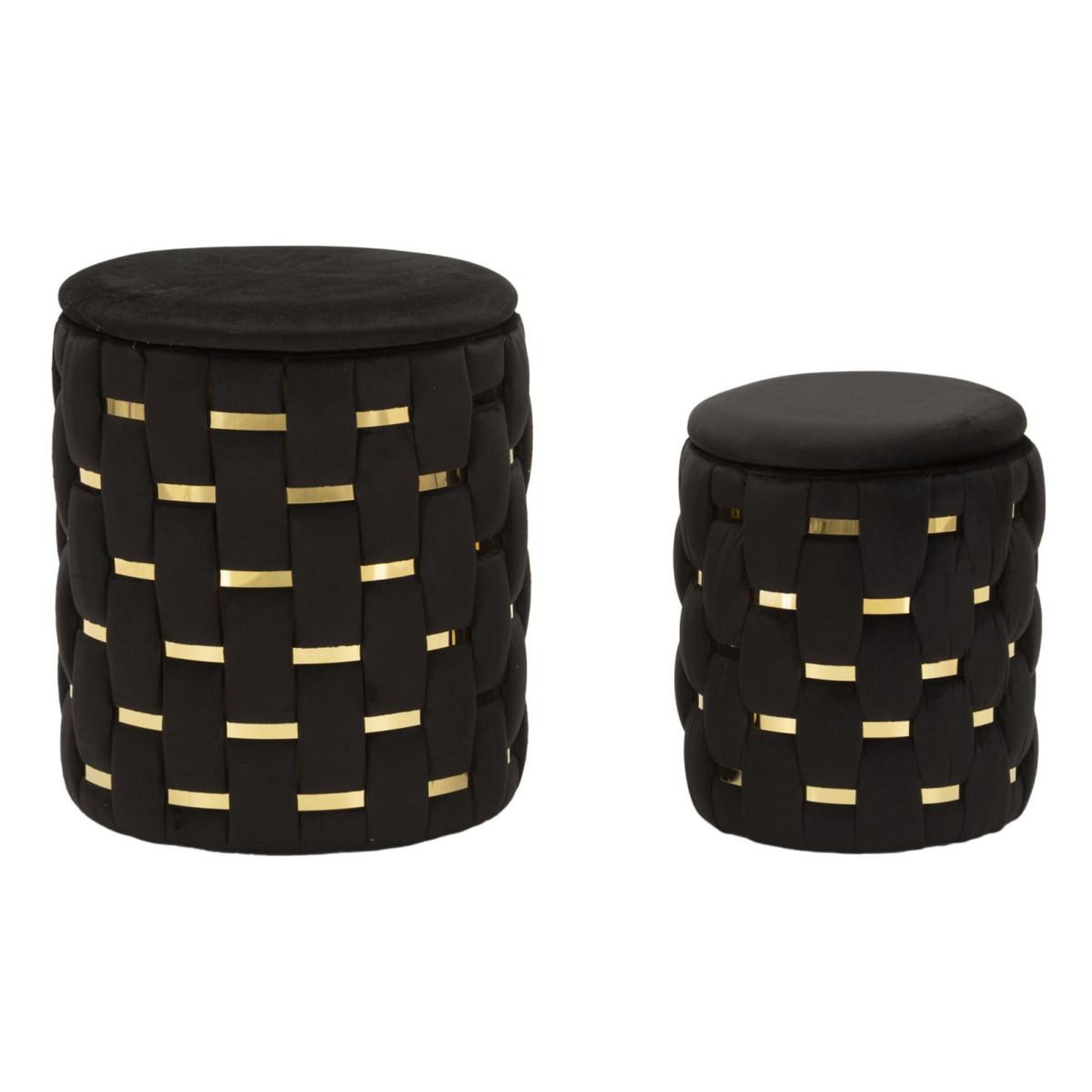 Paris Prix Lot de 2 poufs coffres  shanty  42cm noir & or