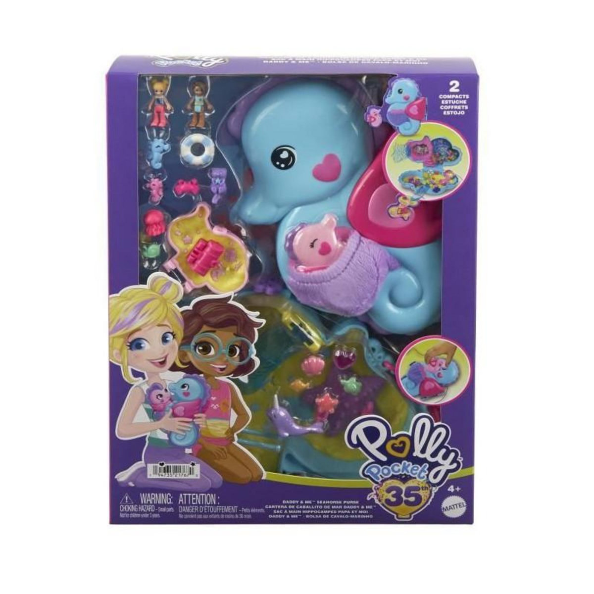 POLLY POCKET Polly Pocket-Papa et moi-Sac surprises hippocampe et 2 mini-figurines HWP03