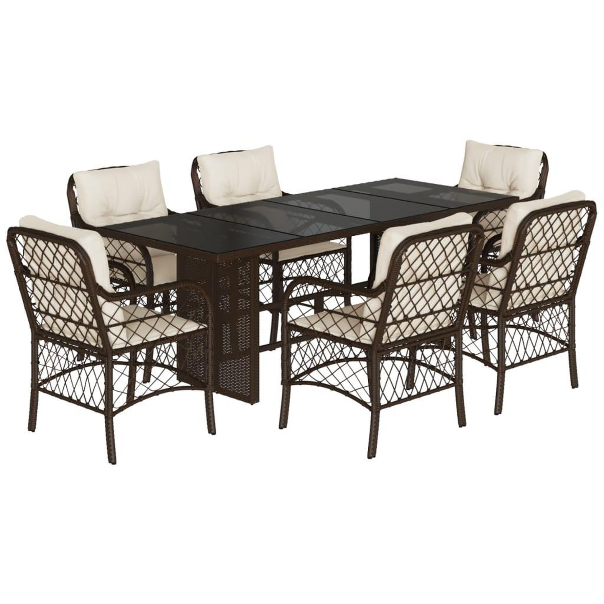 Voir la diapositive 2 : VIDAXL Ensemble a manger de jardin et coussins 7 pcs marron rotin
