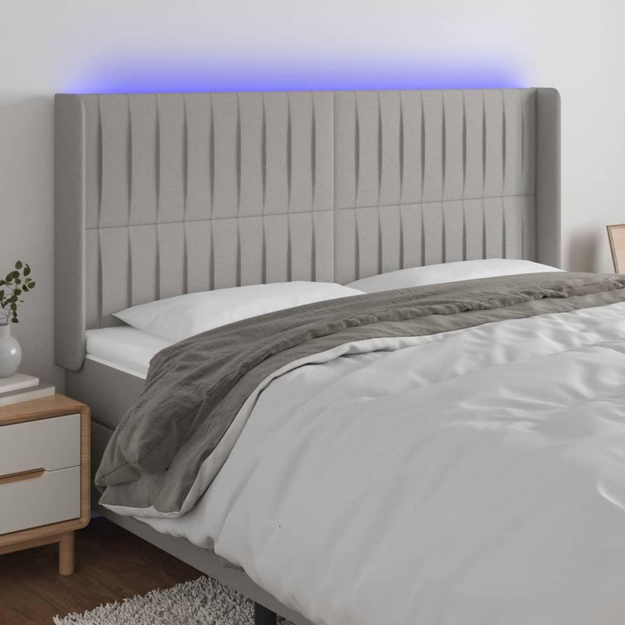 Voir la diapositive 1 : VIDAXL Tete de lit a LED Gris clair 203x16x118/128 cm Tissu