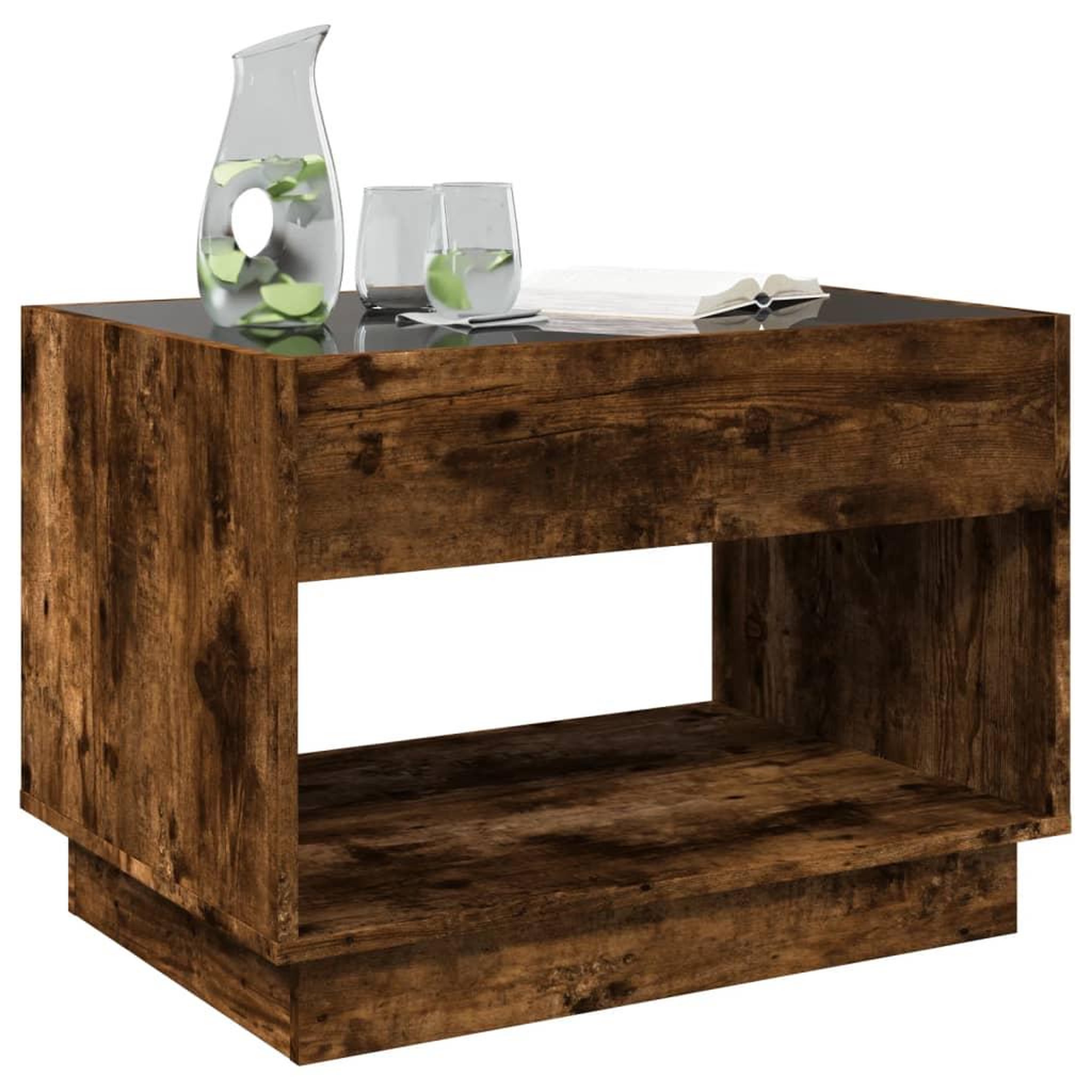 Voir la diapositive 4 : VIDAXL Table basse avec LED infini chene fume 70x50x50 cm