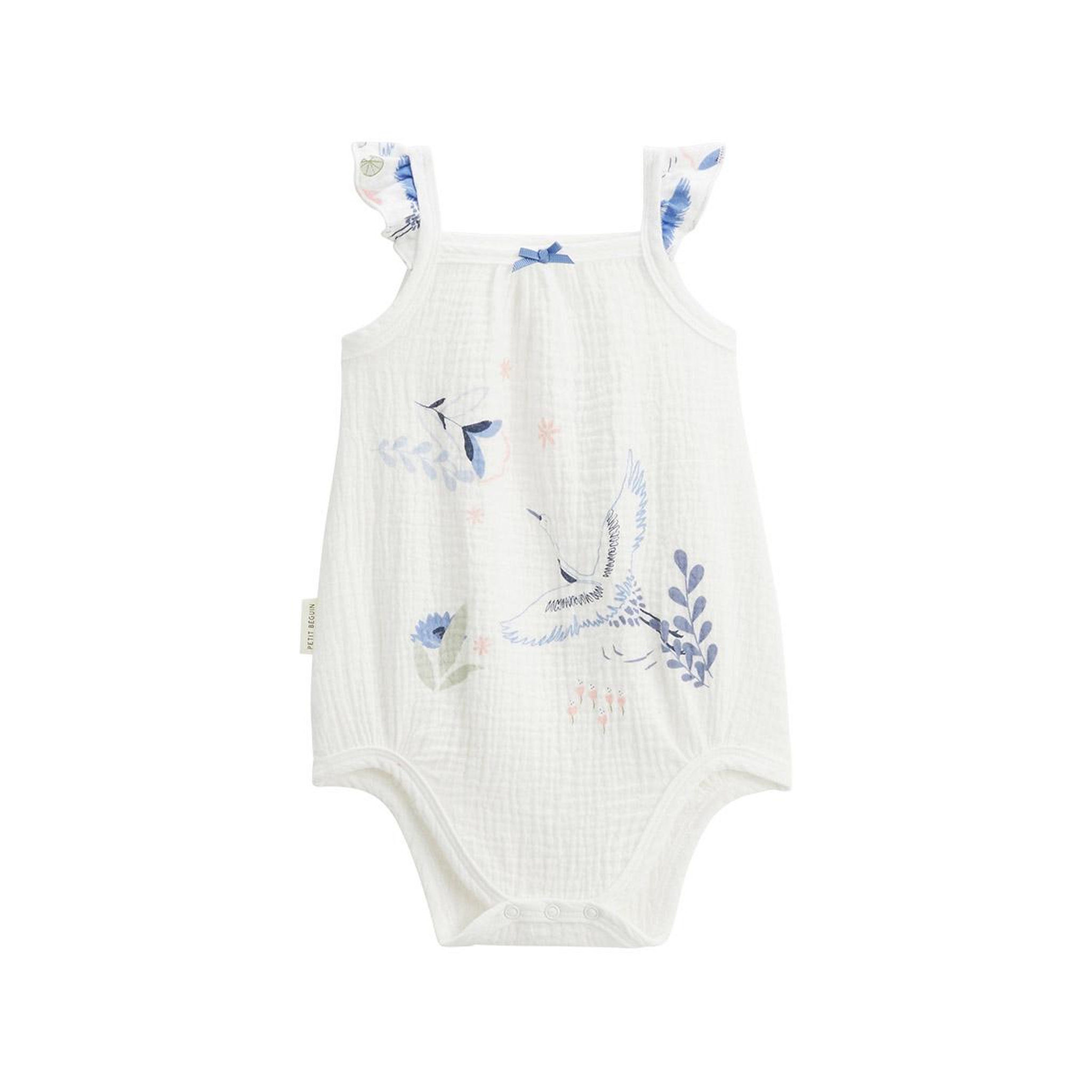 Voir la diapositive 3 : PETIT BEGUIN Lot de 2 bodies bébé à bretelles en gaze de coton tiana