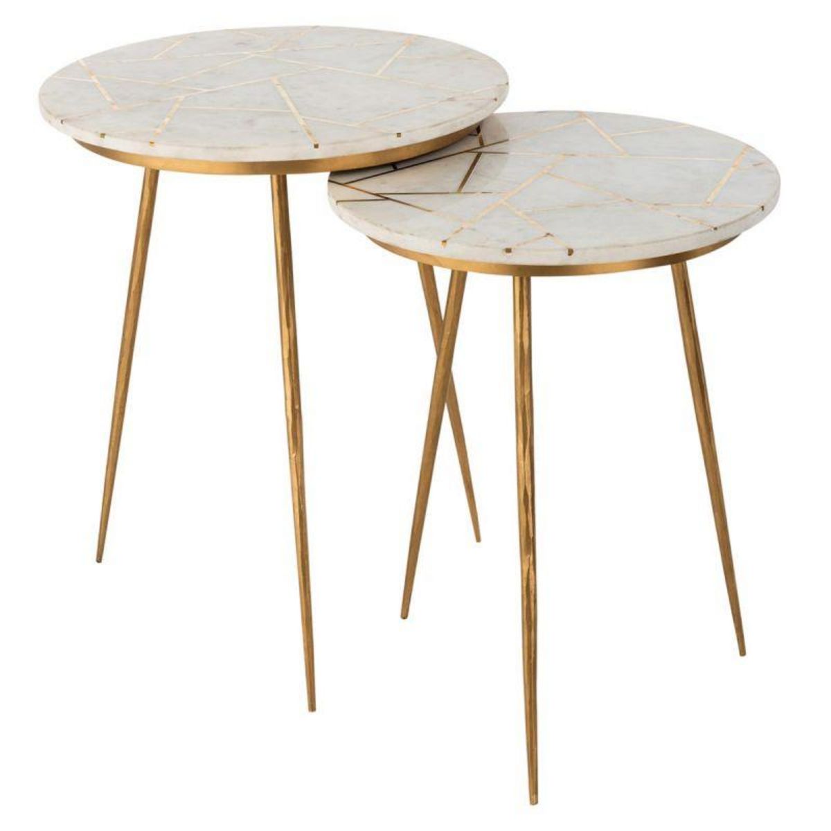 Paris Prix Lot de 2 Tables Gigognes  Lolita  56cm Or & Blanc