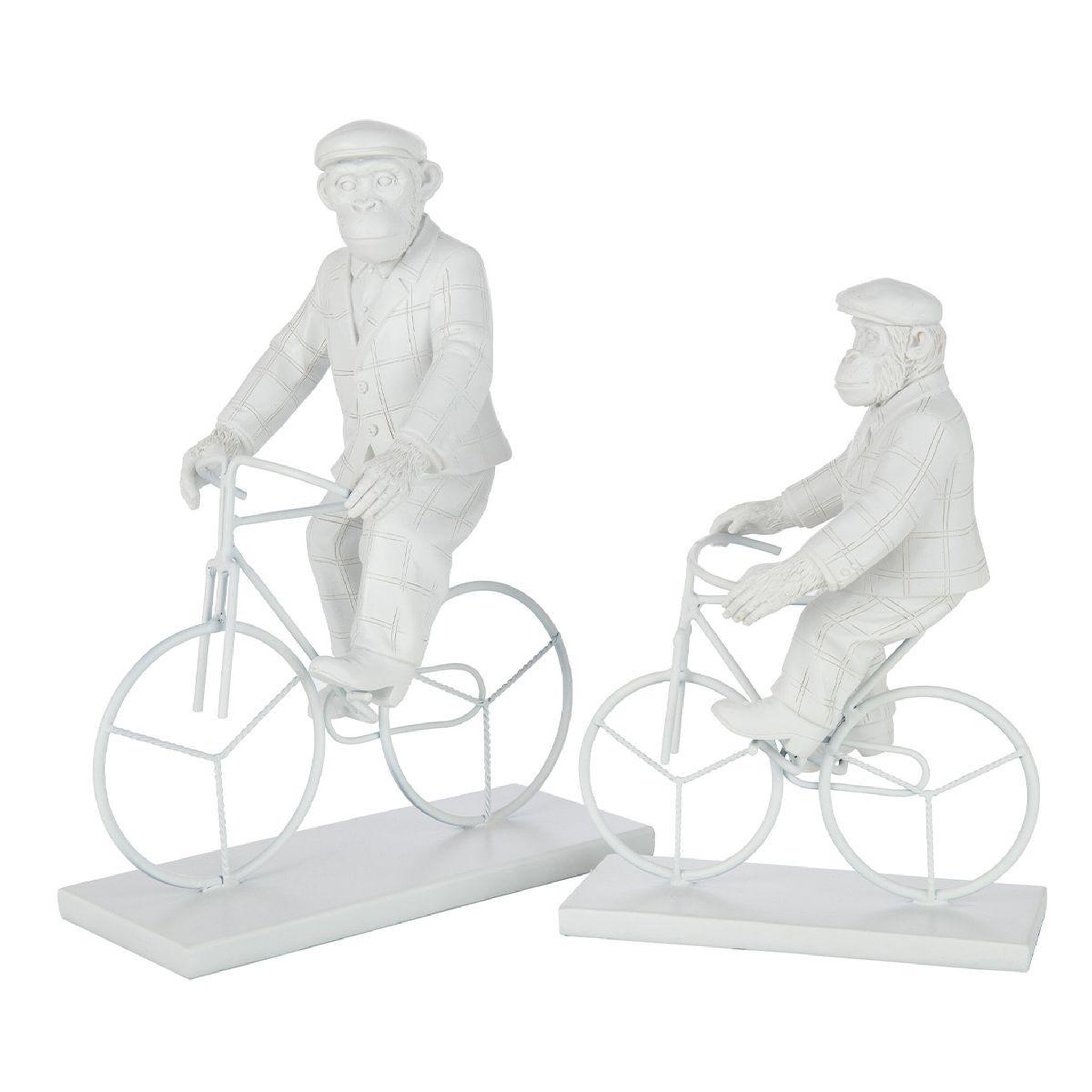 Voir la diapositive 2 : J-LINE Statuette déco  singe vélo  25cm blanc