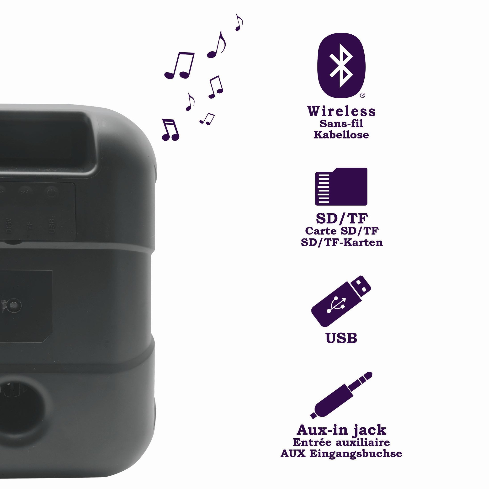 Voir la diapositive 6 : Lexibook Enceinte Bluetooth iParty avec micro et effets lumineux multicolores