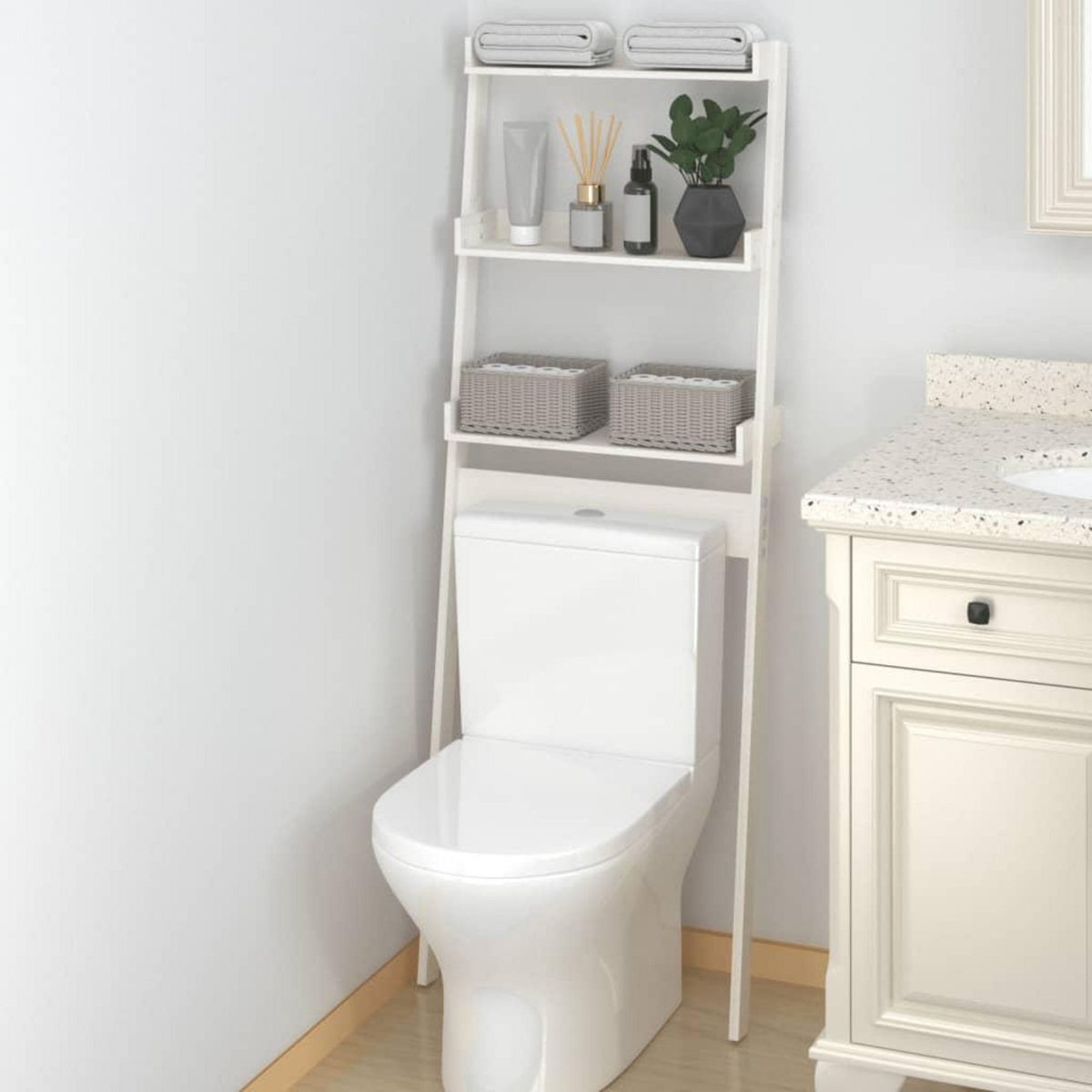 VIDAXL Etagere de toilette Blanc 63,5x32x179 cm Bois de pin massif