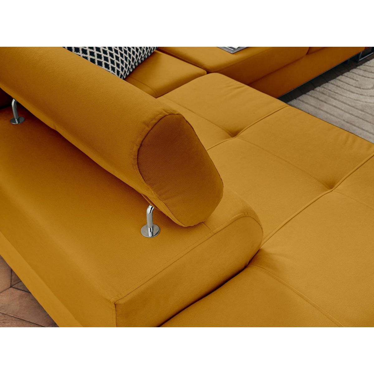 BEST MOBILIER Pablo - canapé d'angle gauche - 5 places - convertible avec coffre et têtières réglables - en velours