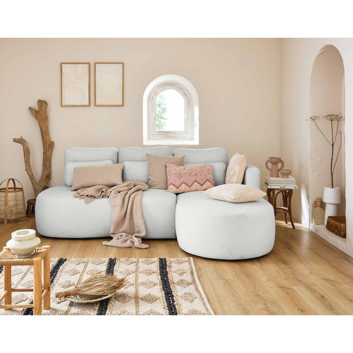 LISA DESIGN Mahina - canapé d'angle droit - 4 places - convertible avec coffre - en tissu bouclette