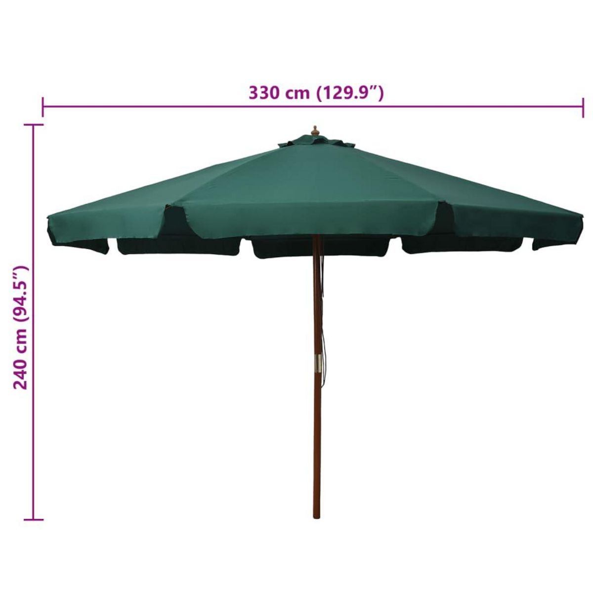 VIDAXL Parasol d'exterieur avec mat en bois 330 cm Vert