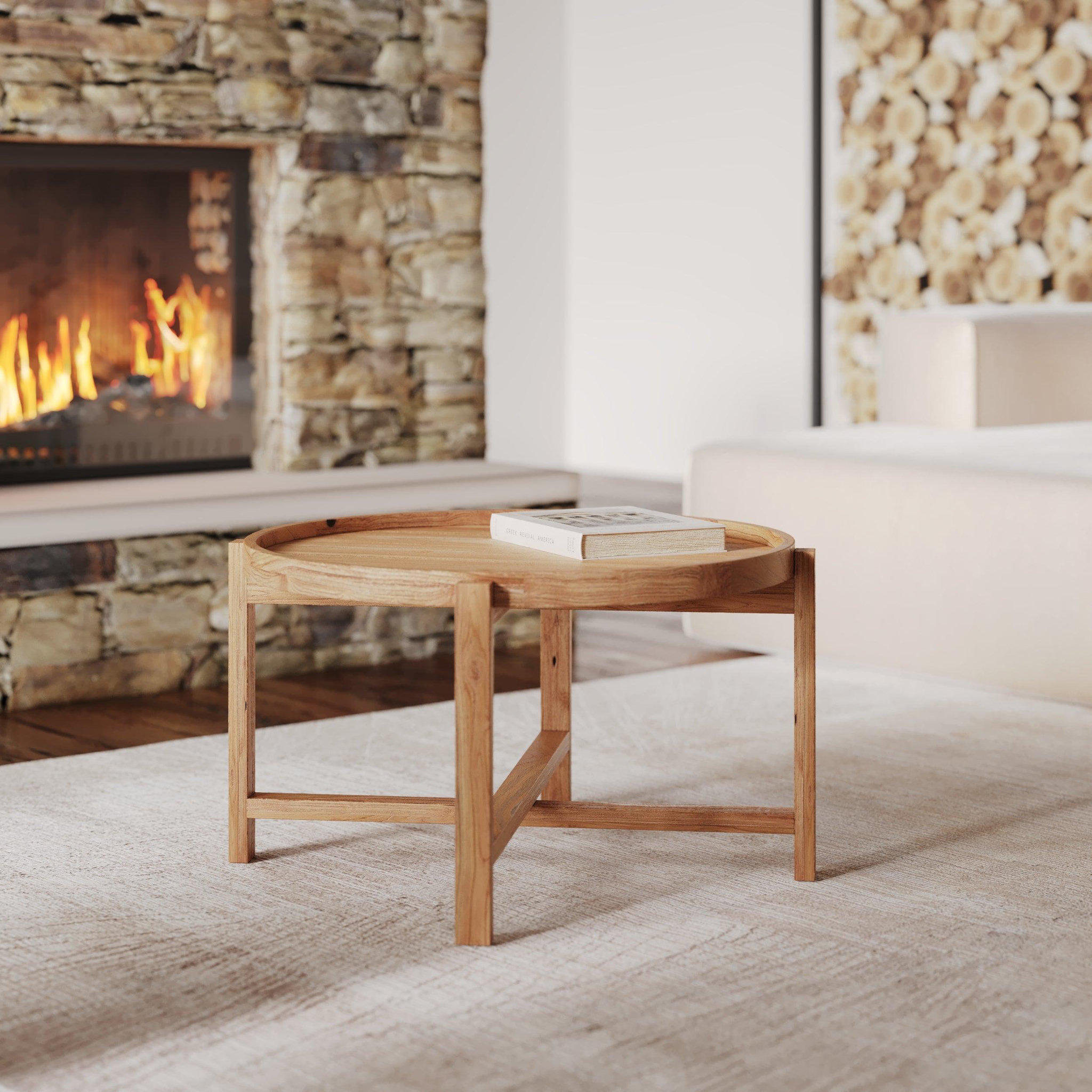 Voir la diapositive 2 : MAISON PAVANE Table basse ronde en bois de teck recyclé d70 cm-kouma