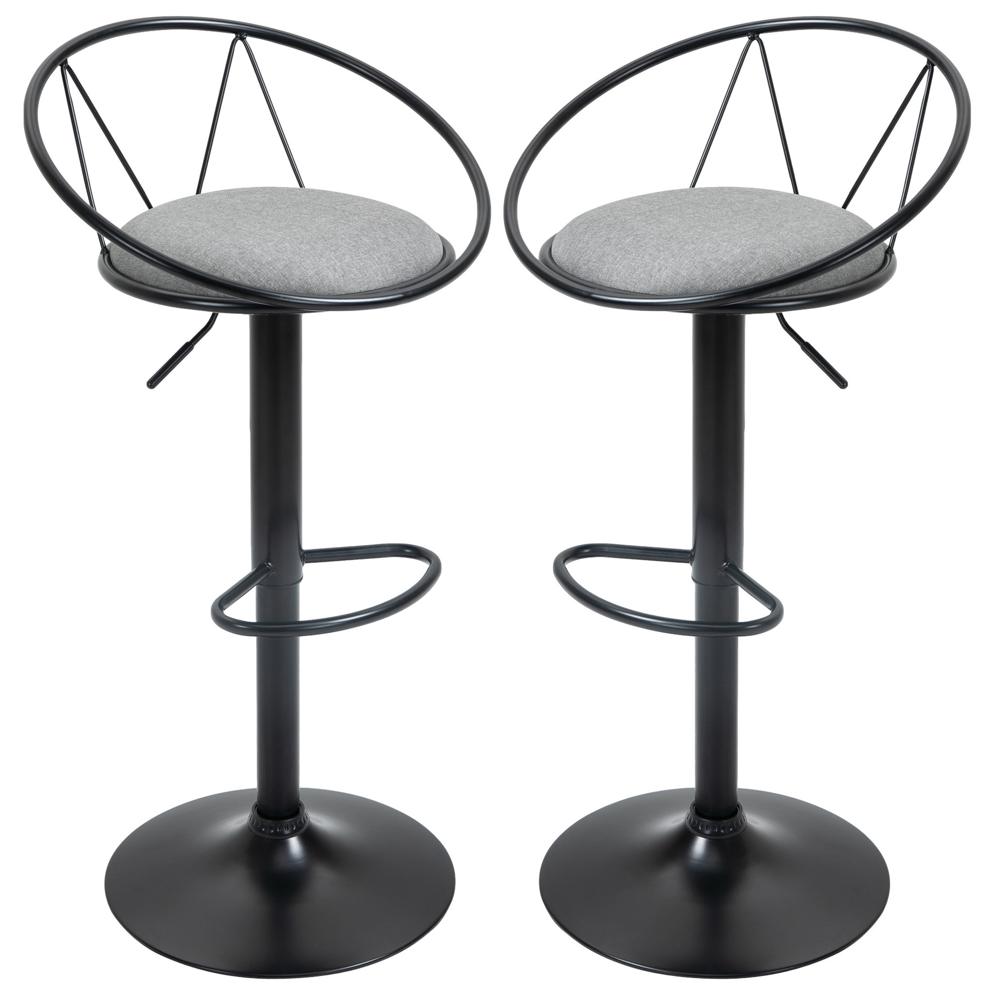 Voir la diapositive 1 : HOMCOM Lot de 2 tabourets de bar design néo-rétro réglable pivotant avec repose-pied métal noir lin gris